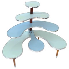 Used XXL 1950s Side Table Stand, Blue Turquoise, Stilnovo Era