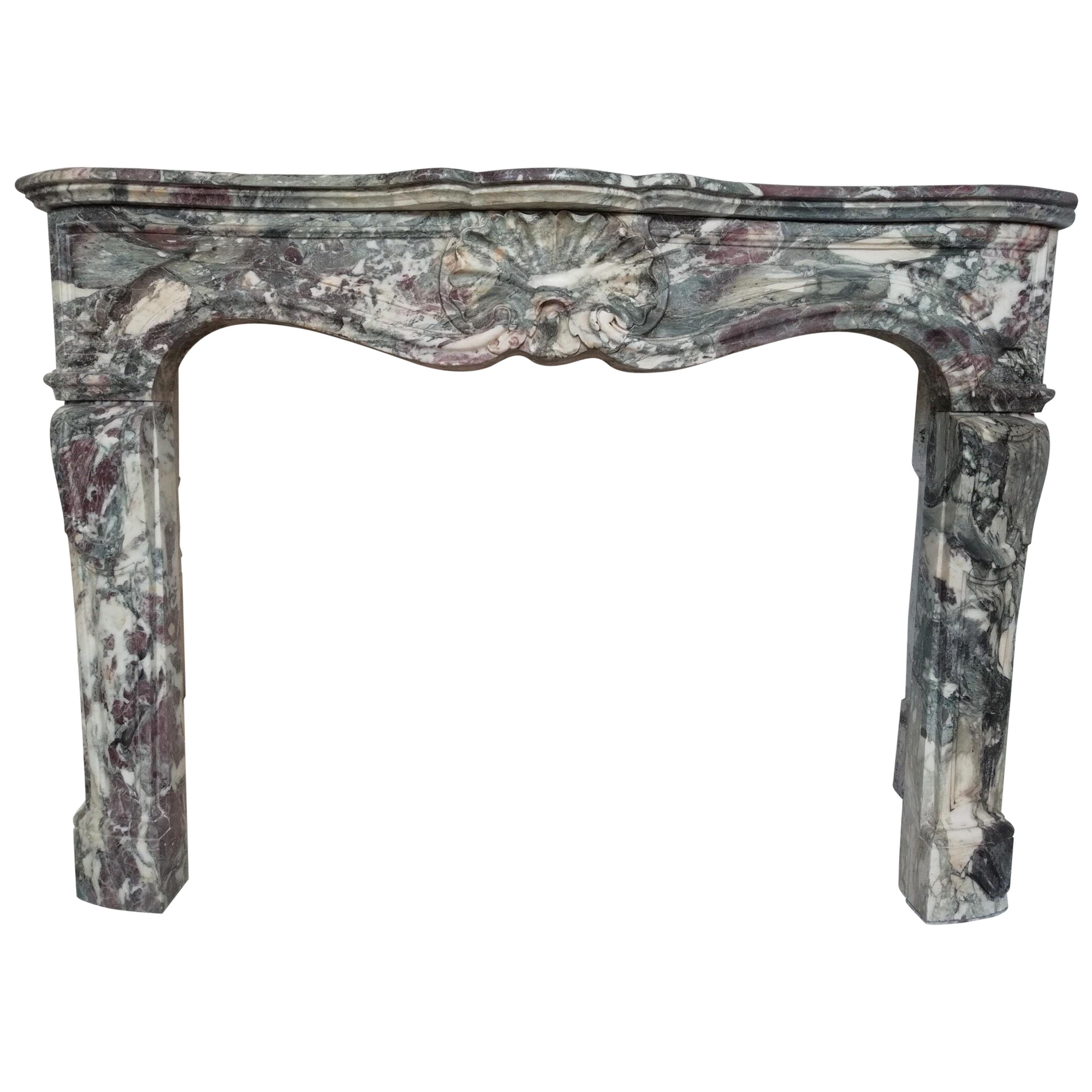 Exceptionnal Regence Style Violet Breccia Marble Fireplace Mantel, 20th Century For Sale