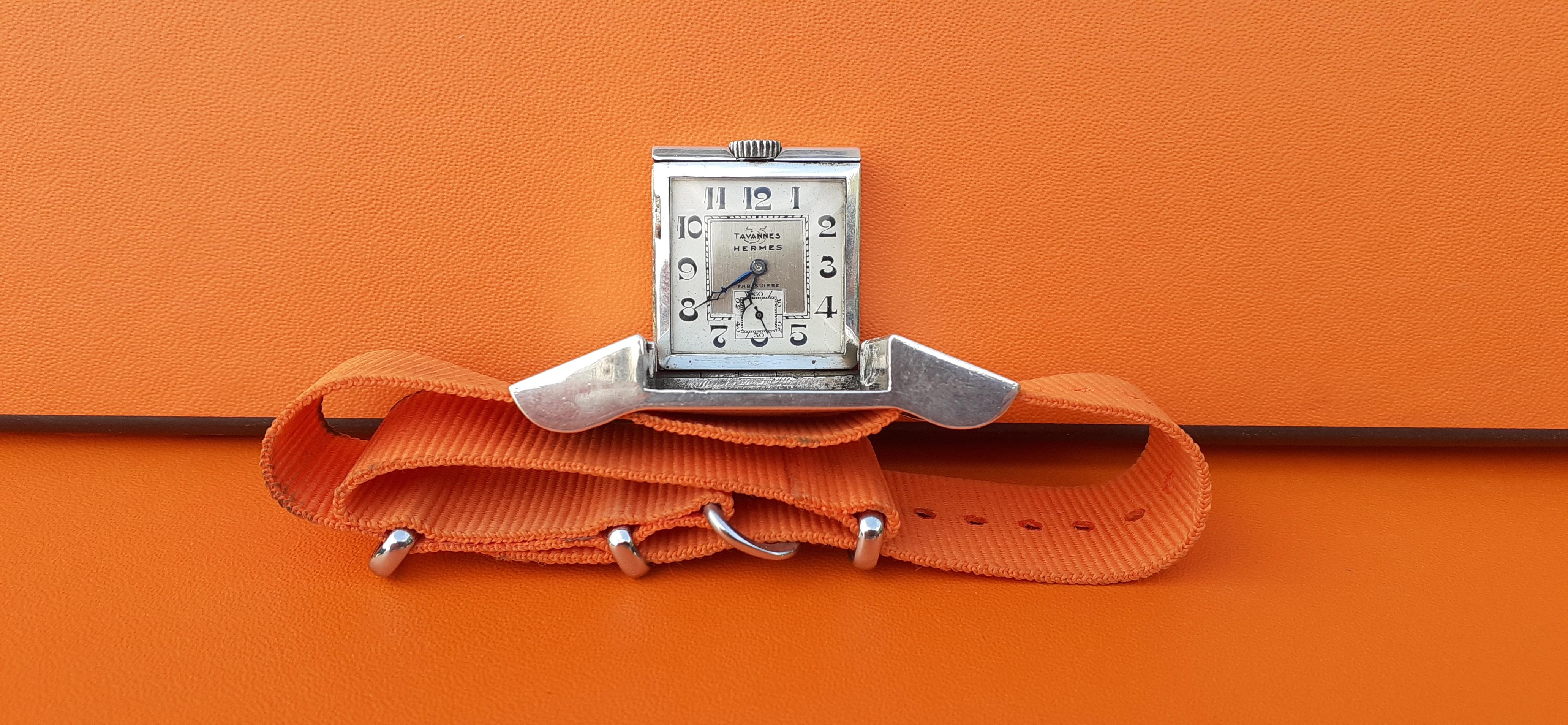 Exceptionnal Tavannes for Hermès Vintage Belt Buckle Golf Watch in Silver RARE 5
