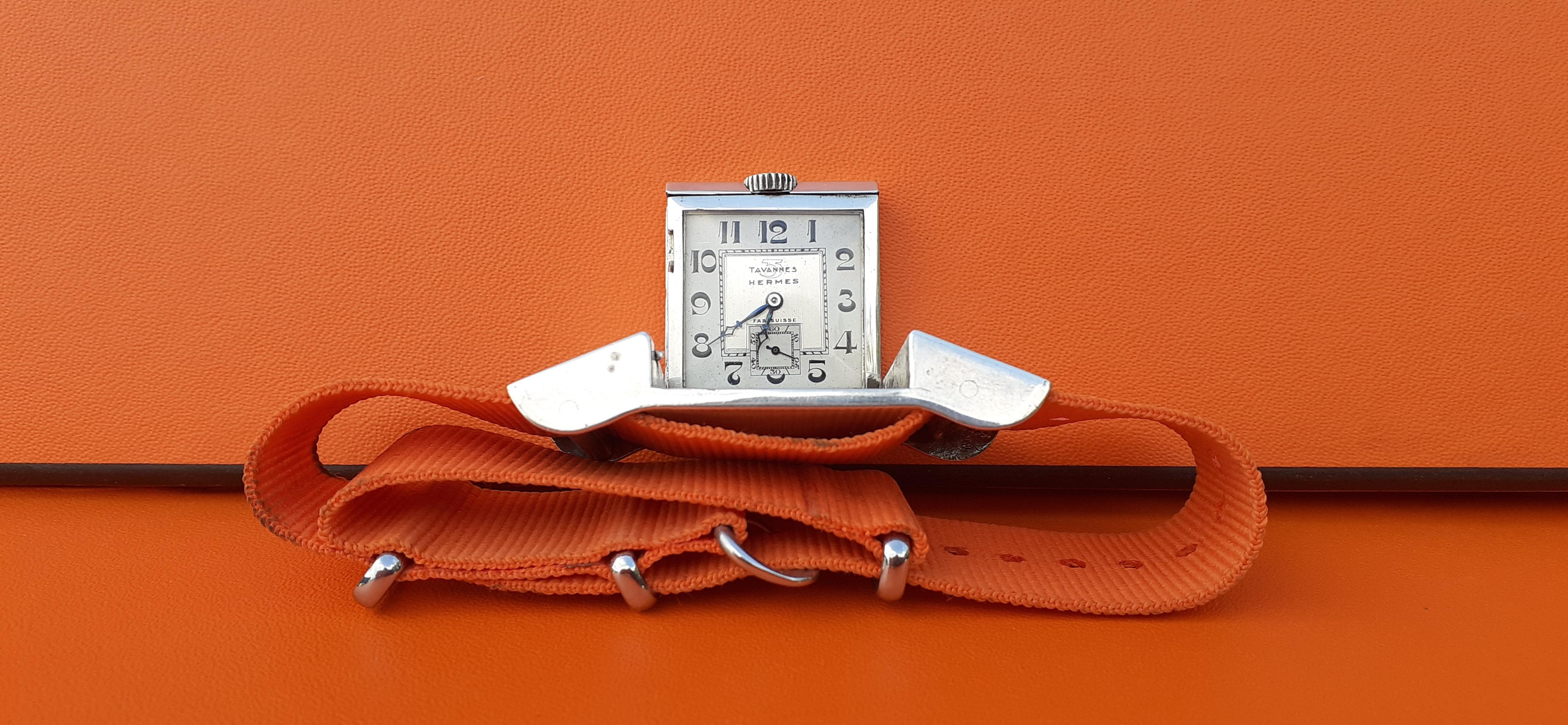 Exceptionnal Tavannes for Hermès Vintage Belt Buckle Golf Watch in Silver RARE 6