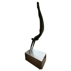 Exceptionnelle sculpture en bronze (patine verte) "Diver 3"