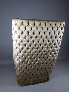 Excessively Buttoned Early 20th Century Porters Chair in Silk