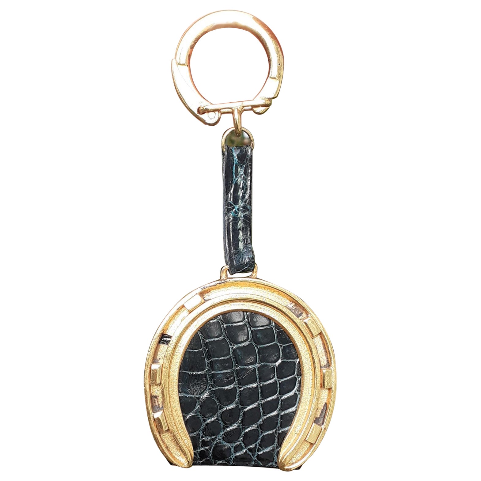 Llavero Excetional Hermès Lucky Charm Herradura Cocodrilo Verde Texas
