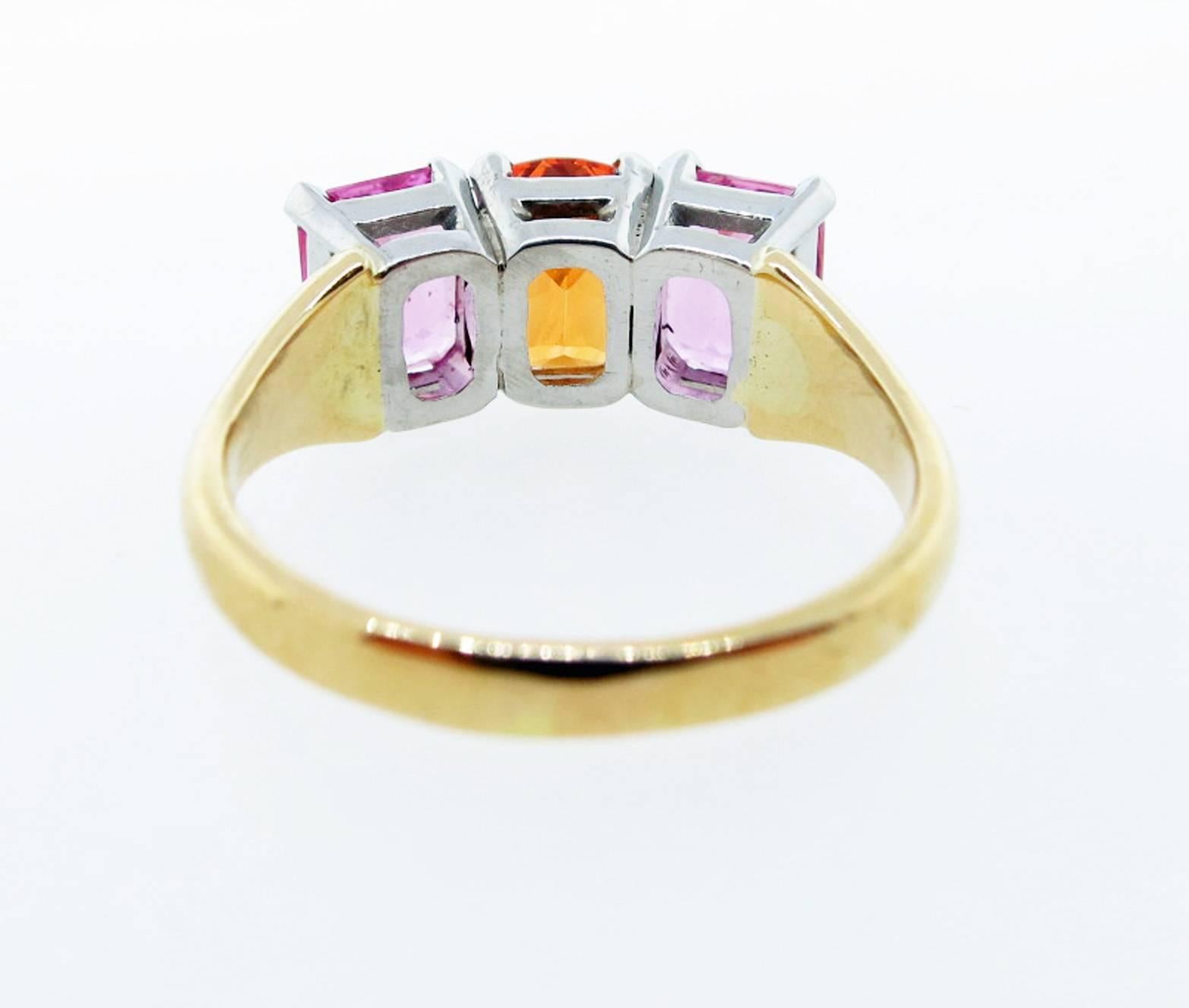 Exciting 18 Karat Natural Pink Sapphire and Mandarin Garnet Ring In Excellent Condition In Lambertville, NJ