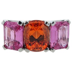 Exciting 18 Karat Natural Pink Sapphire and Mandarin Garnet Ring