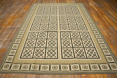 Exciting Beige-Black Geometric Pattern Handwoven Needlepoint Flat Weave Rug