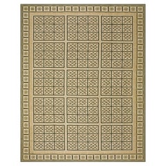 Exciting Beige-Black Geometric Pattern Handwoven Needlepoint Flat Weave Rug