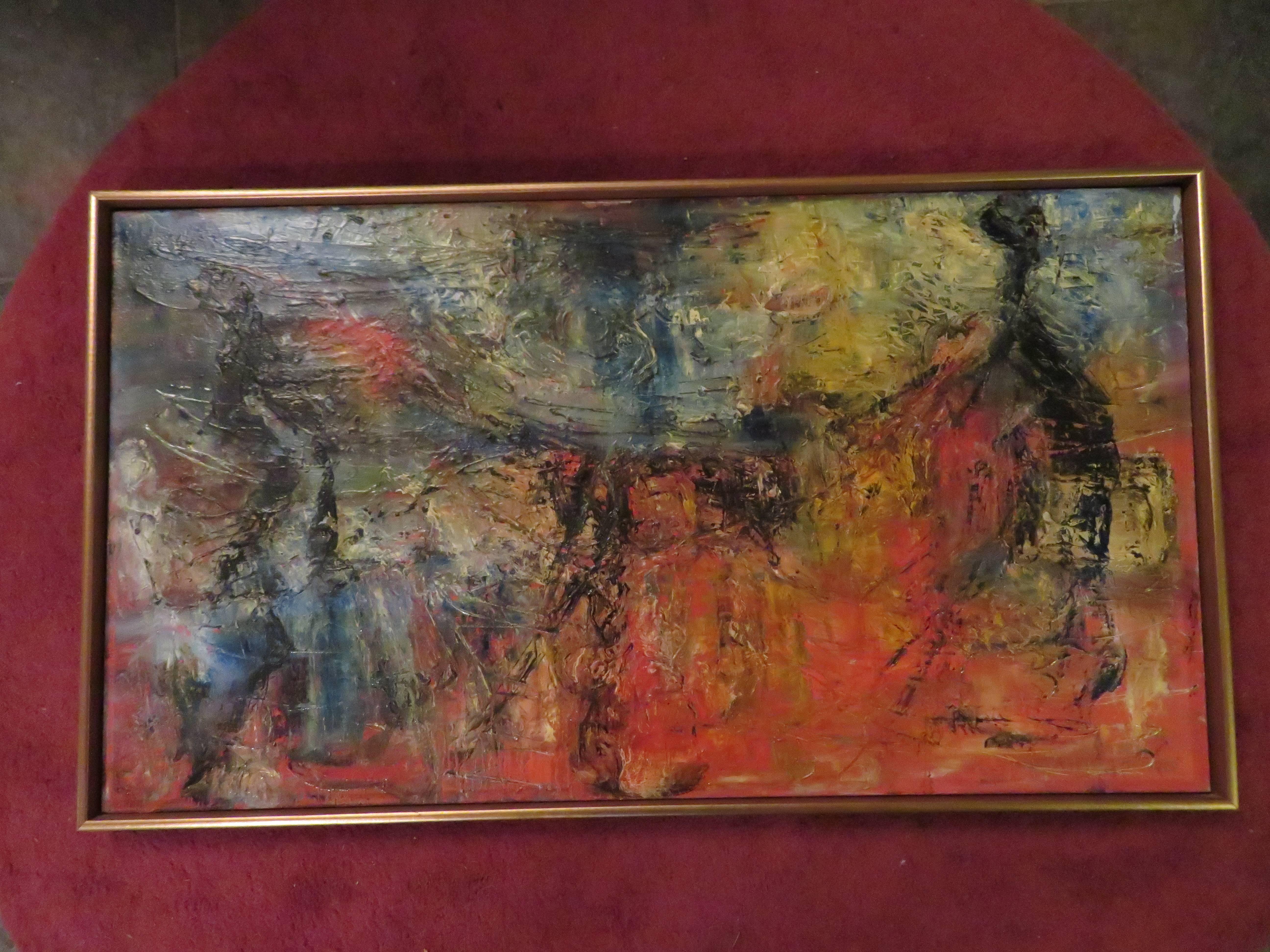 Exciting Gino Hollander Style Abstract Oil Painting Mid-Century Modern For Sale 5