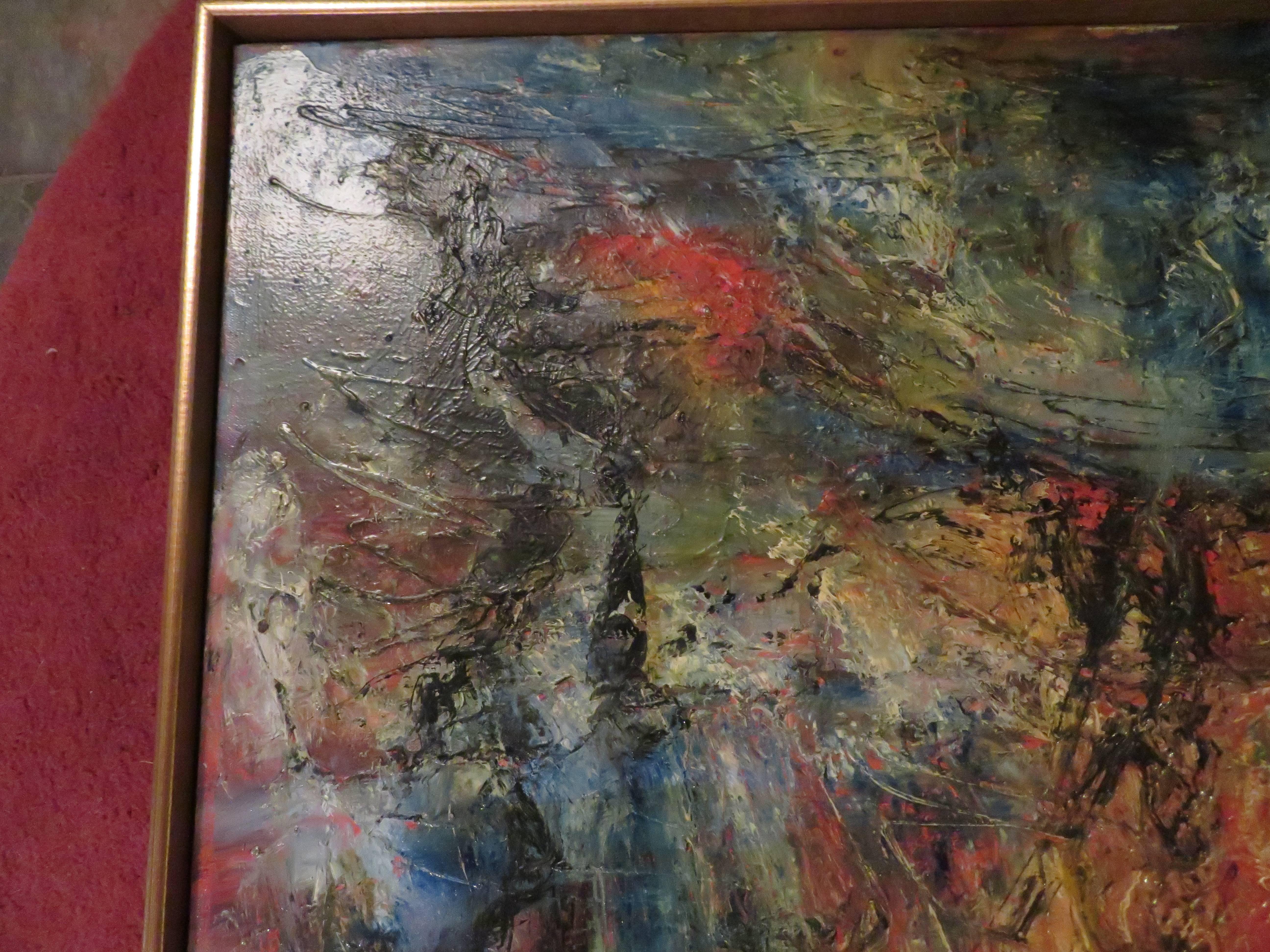 American Exciting Gino Hollander Style Abstract Oil Painting Mid-Century Modern For Sale