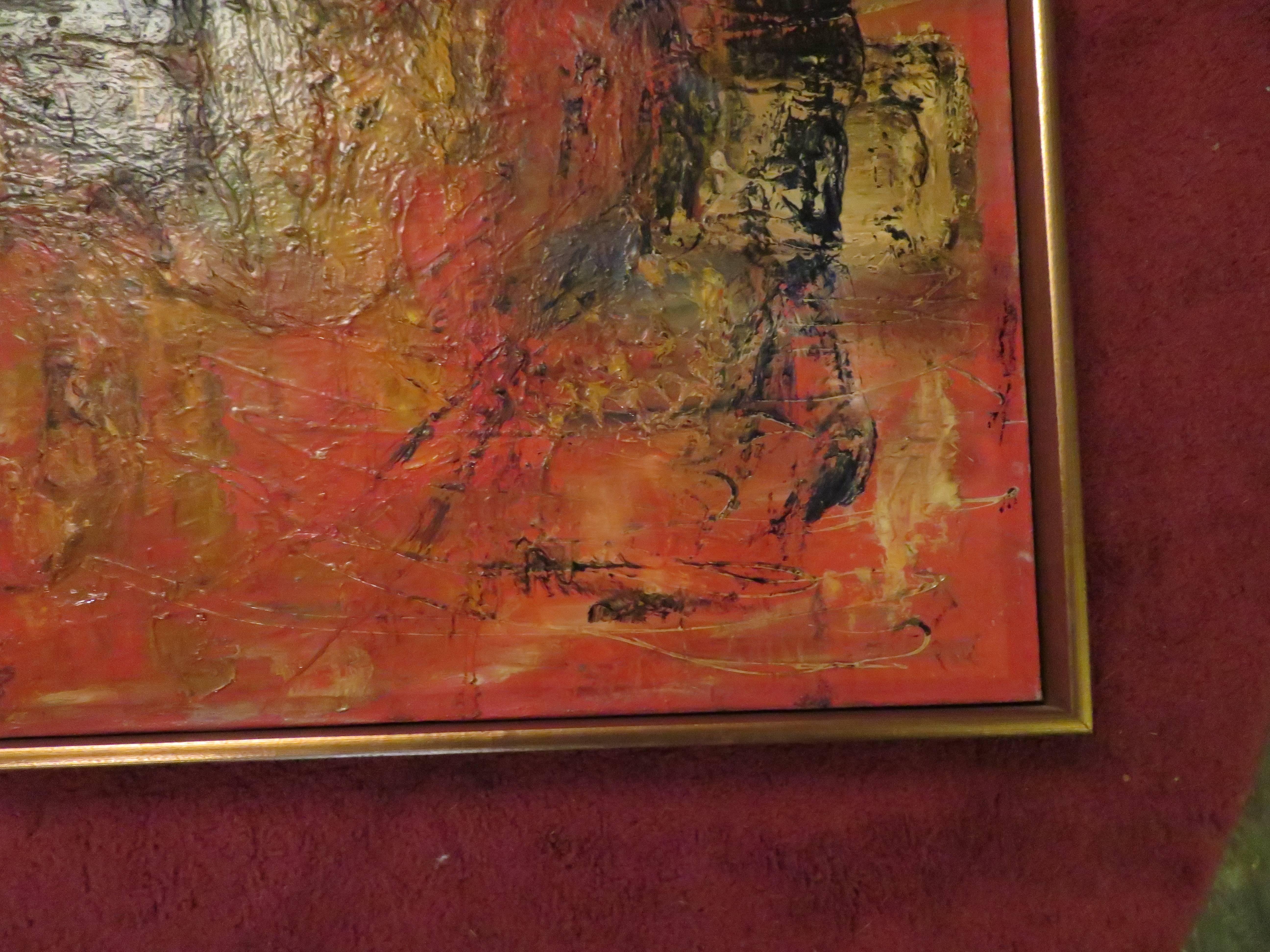 Mid-20th Century Exciting Gino Hollander Style Abstract Oil Painting Mid-Century Modern For Sale