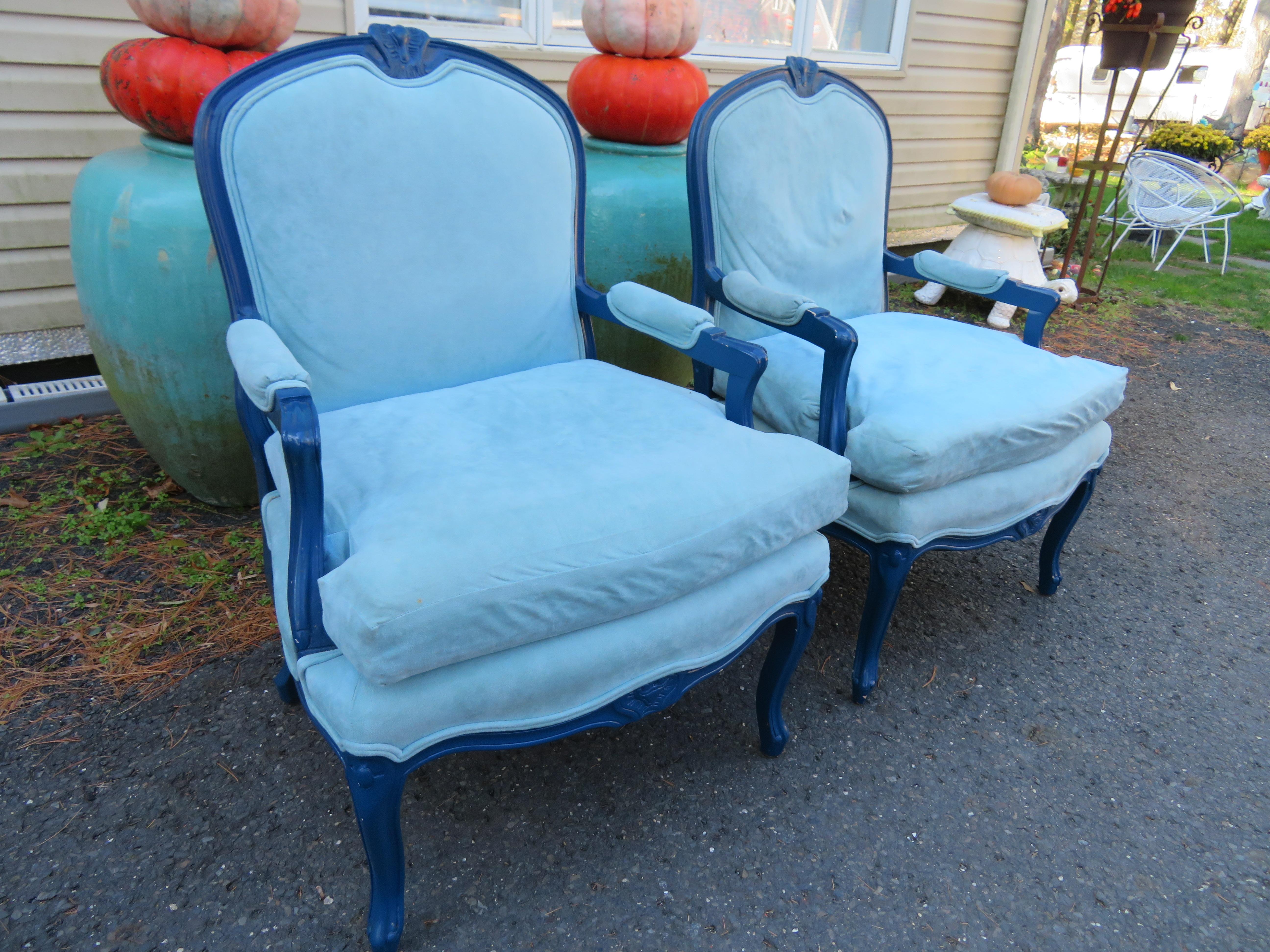 Exciting Pair Erwin Lambert Louis XV Lacquered Fauteuil Chairs Mid-Century For Sale 9