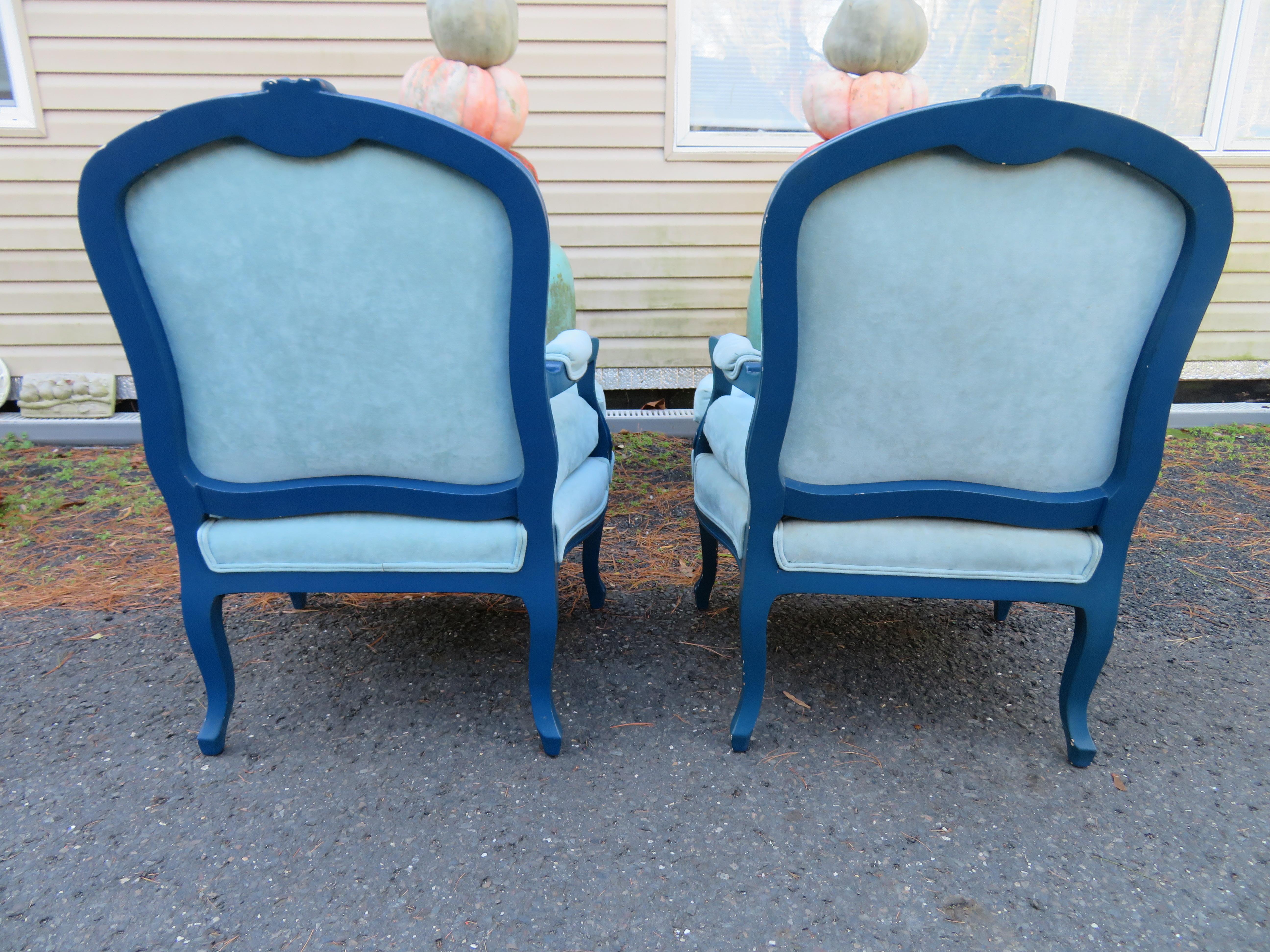 American Exciting Pair Erwin Lambert Louis XV Lacquered Fauteuil Chairs Mid-Century For Sale