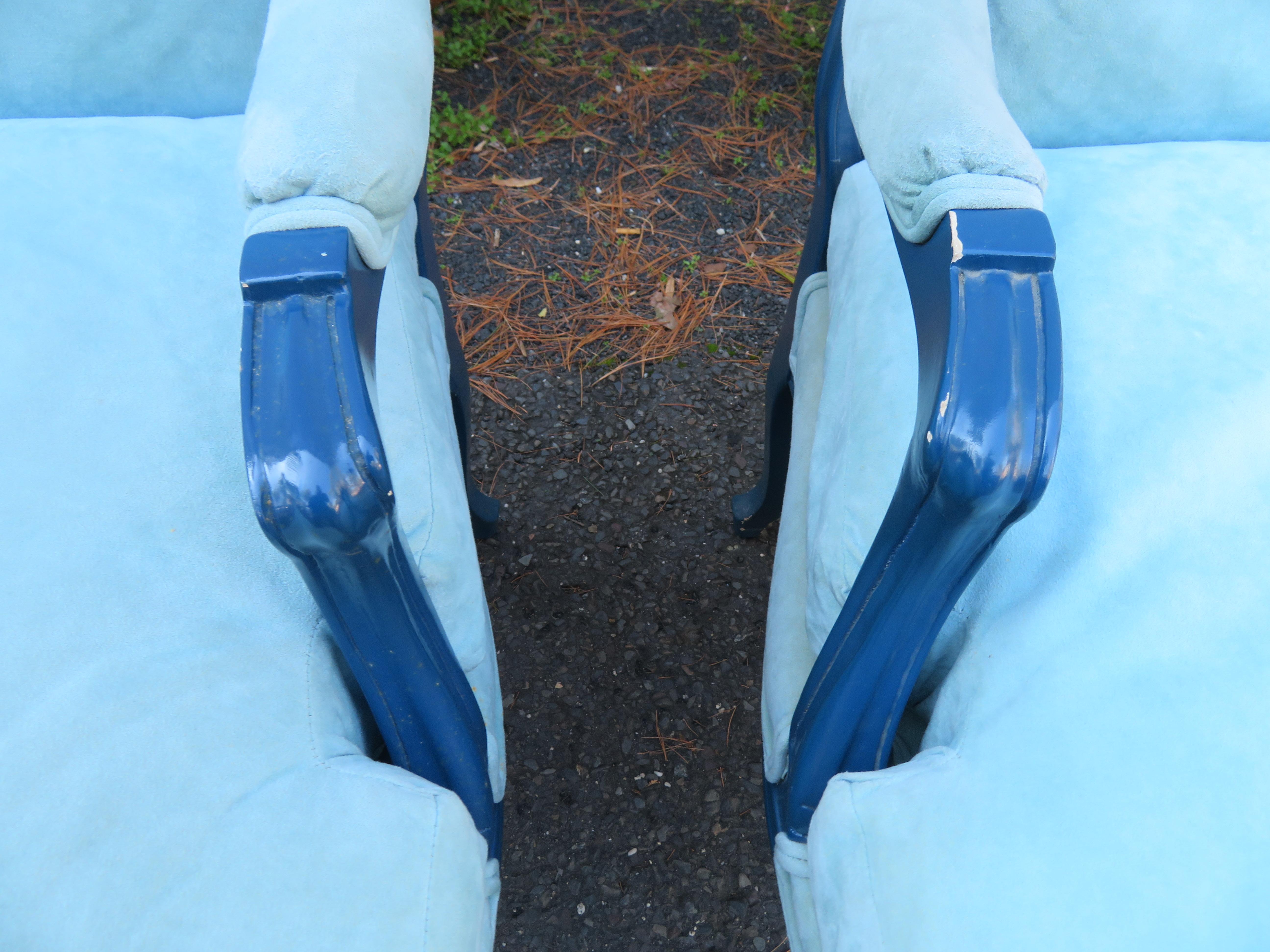 Exciting Pair Erwin Lambert Louis XV Lacquered Fauteuil Chairs Mid-Century In Good Condition For Sale In Pemberton, NJ