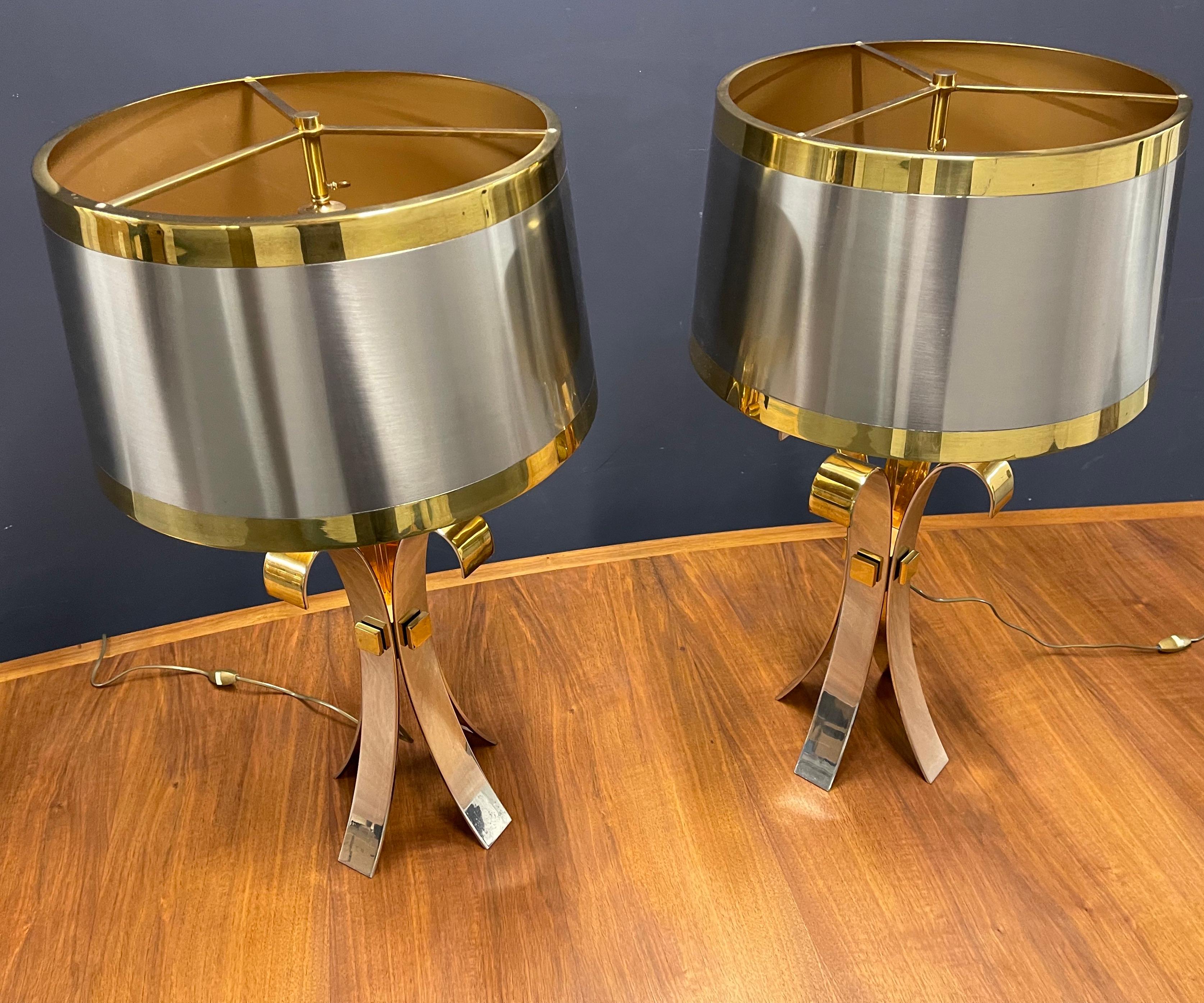 Brass Exciting Set of Two Maison Charles Table Lamps / Mod, Corolle For Sale