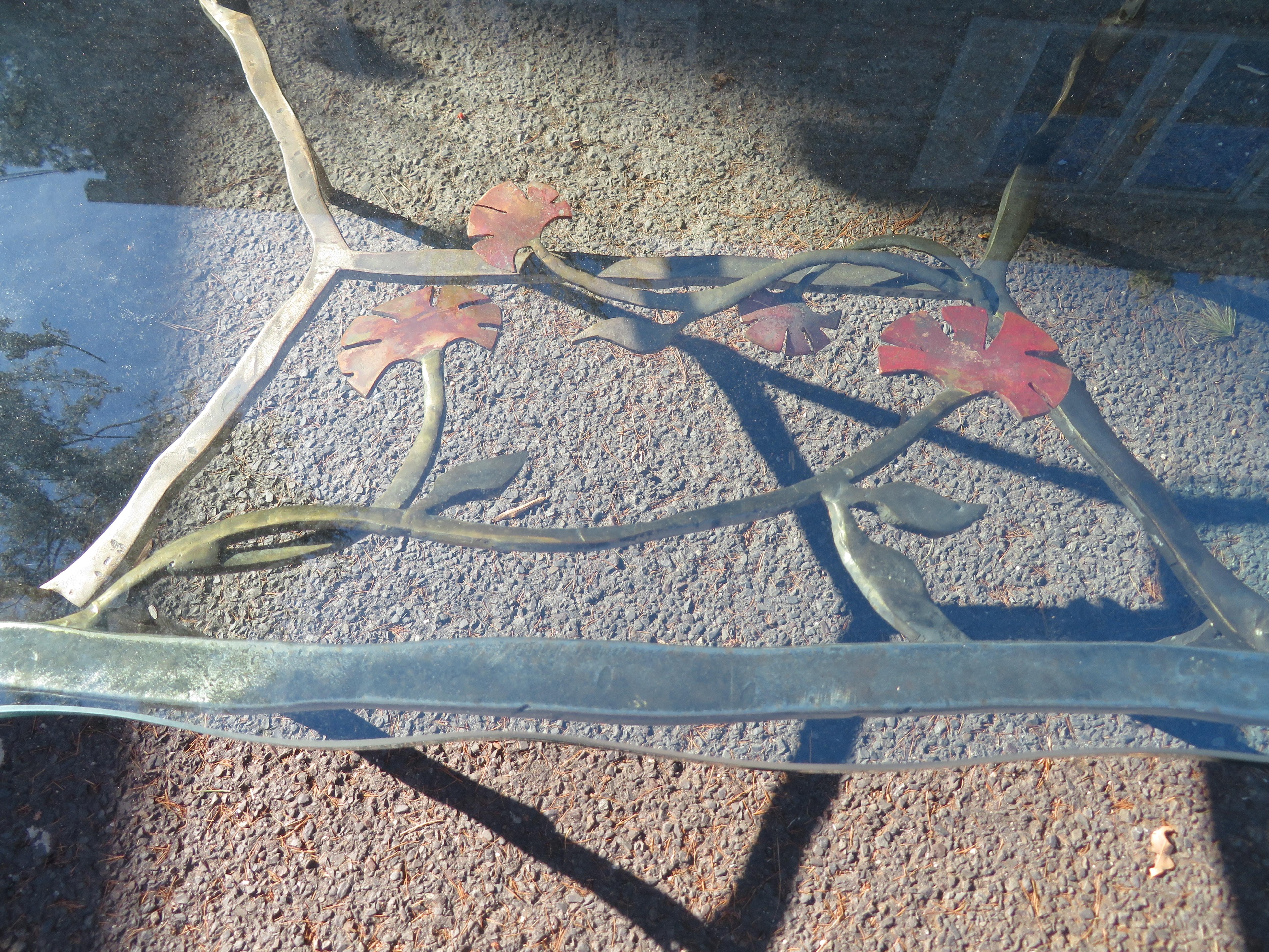 Exciting Silas Seandel Forged Steel Bronze Flower Dining Table Mid-Century  In Good Condition For Sale In Pemberton, NJ