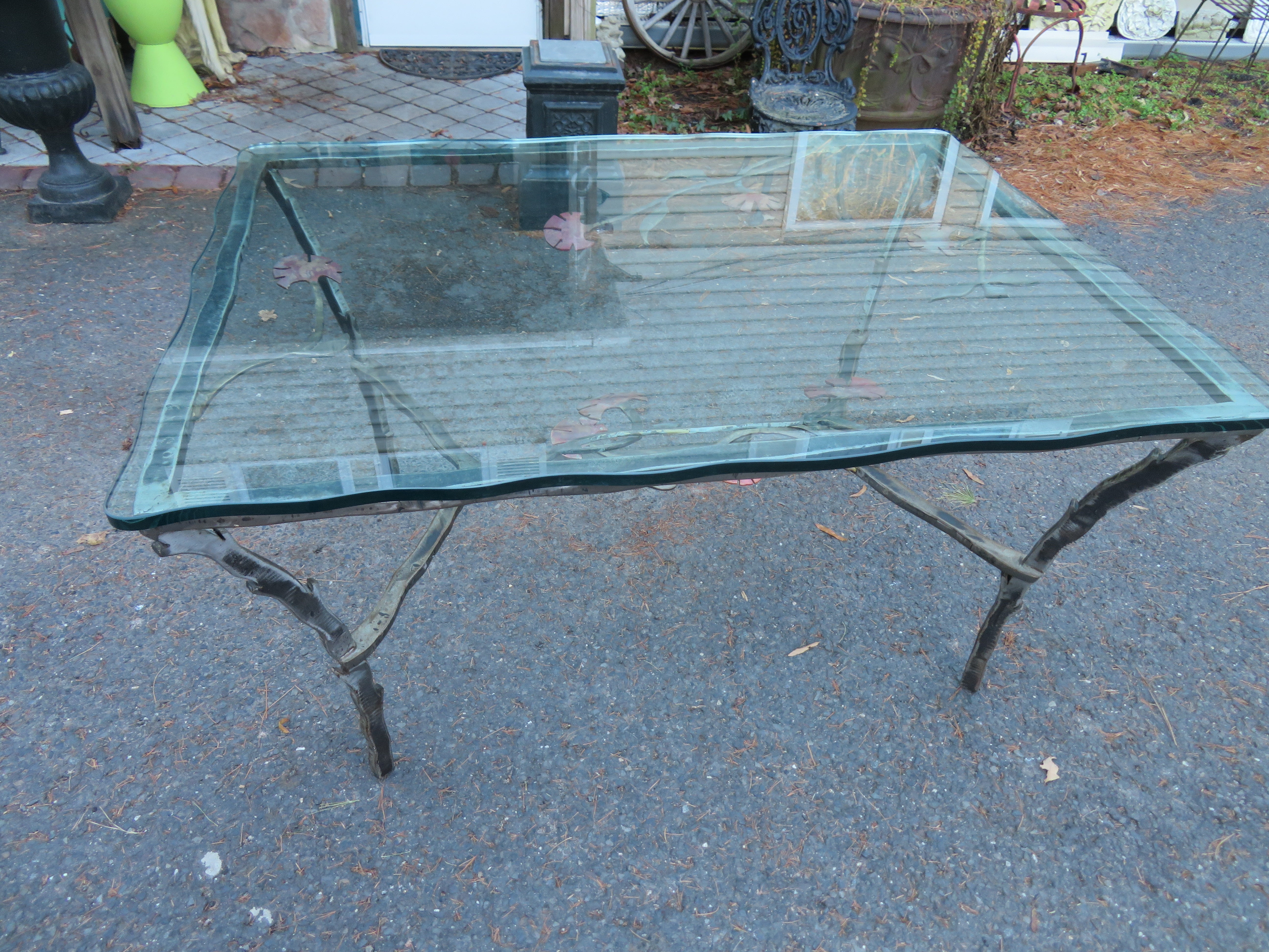 Silas Seandel passionnante table à fleurs en acier forgé et bronze mi-siècle moderne en vente 1