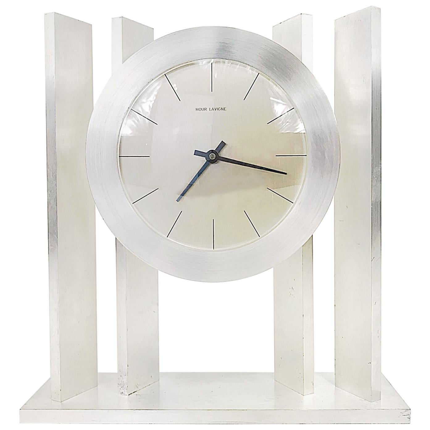 Exclusiv French Hour Lavigne Silvered Automatic Table Clock, 1960s, France For Sale