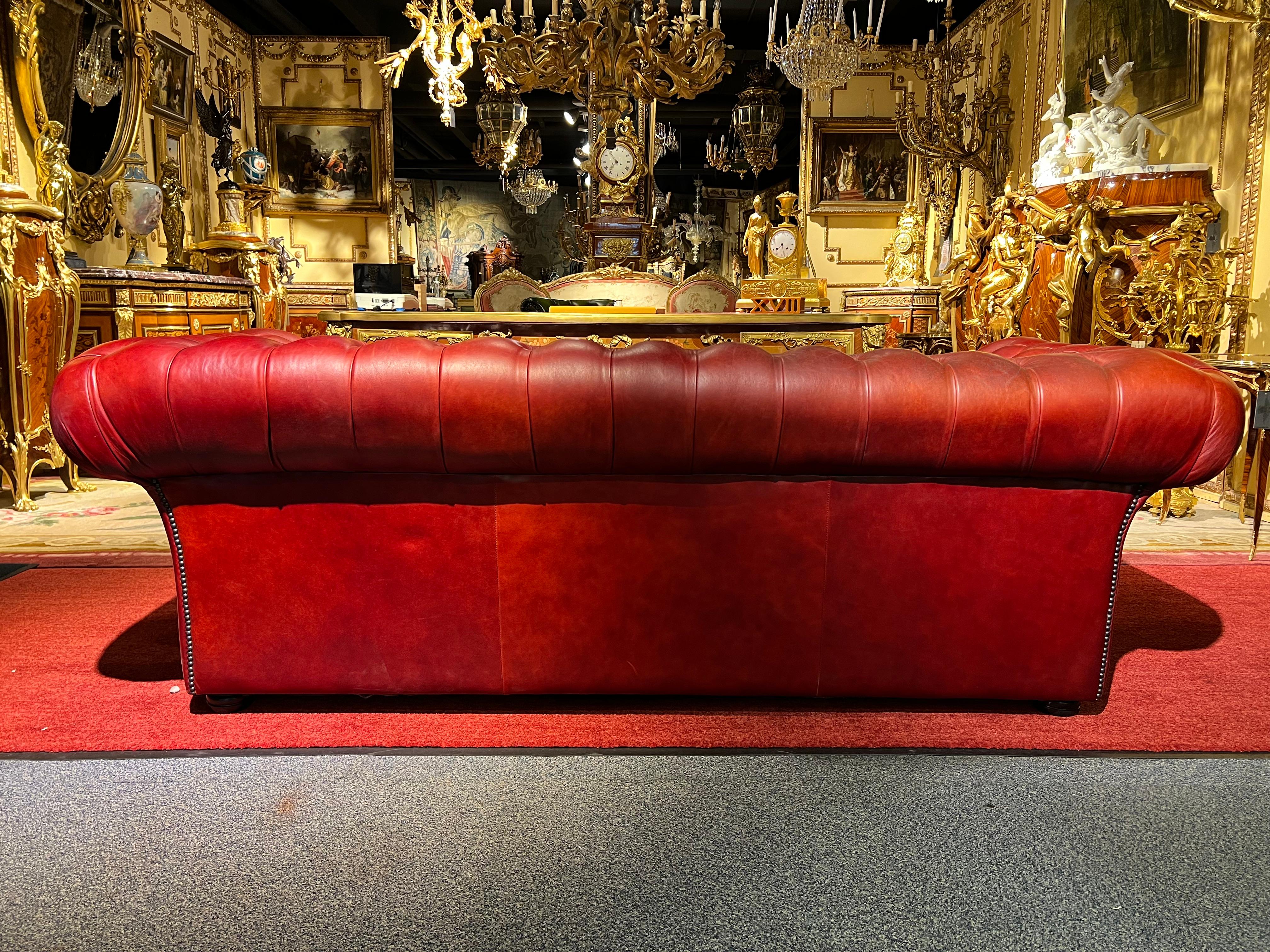 Red Leather Chesterfield Sofa with Button Down Seat from Designer Von Wilmowski For Sale 6