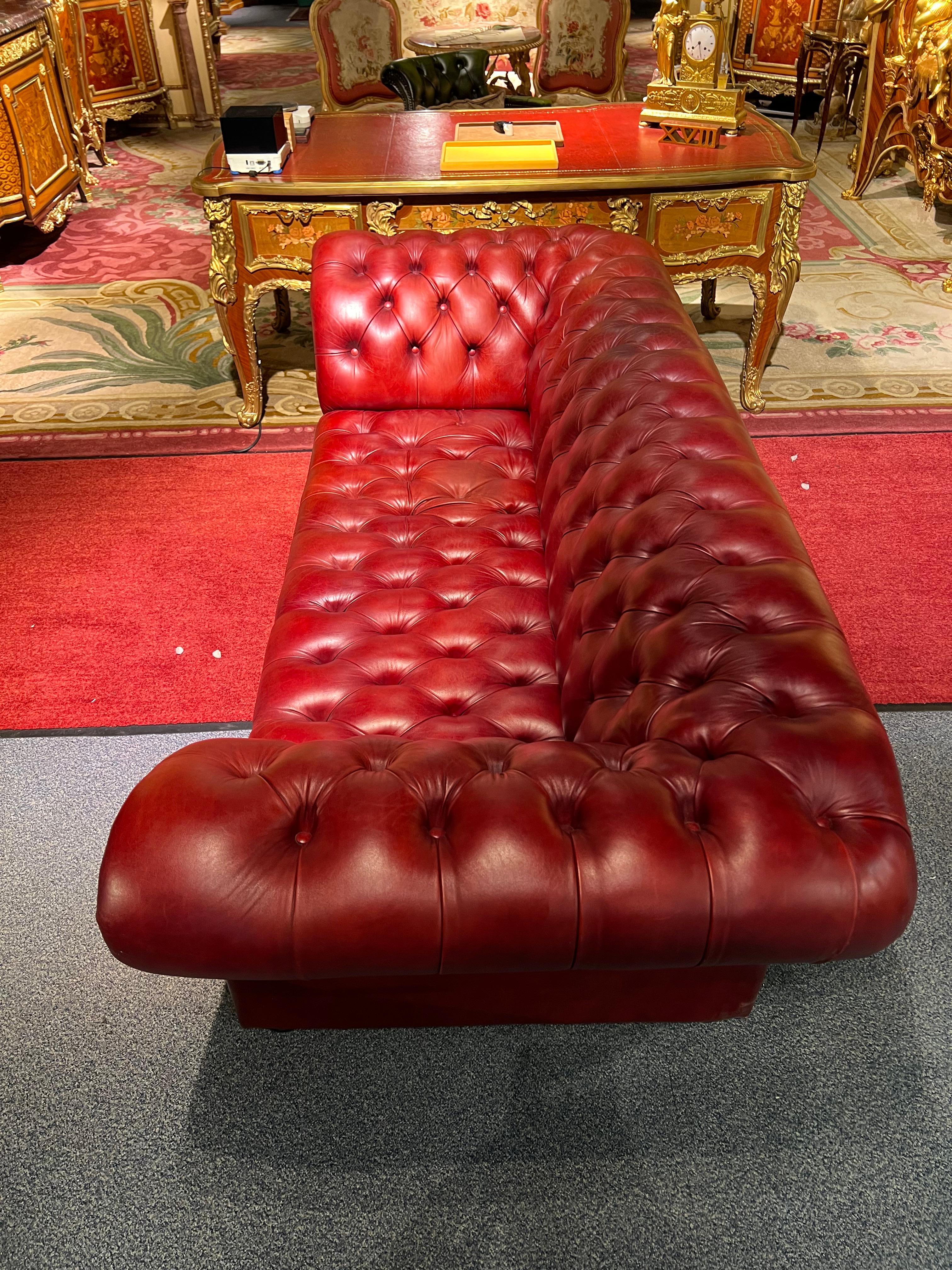 Red Leather Chesterfield Sofa with Button Down Seat from Designer Von Wilmowski For Sale 8