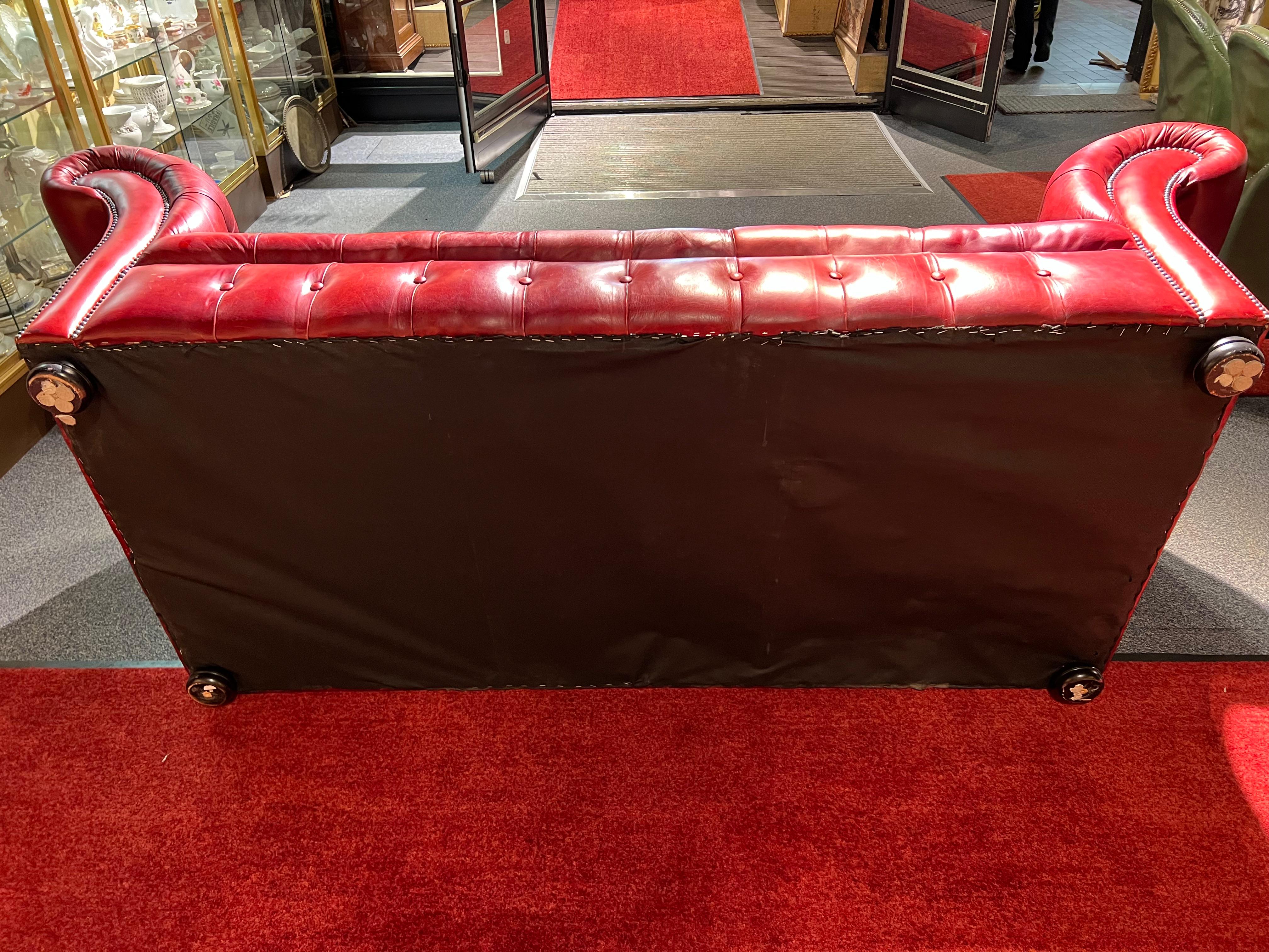 Red Leather Chesterfield Sofa with Button Down Seat from Designer Von Wilmowski For Sale 9