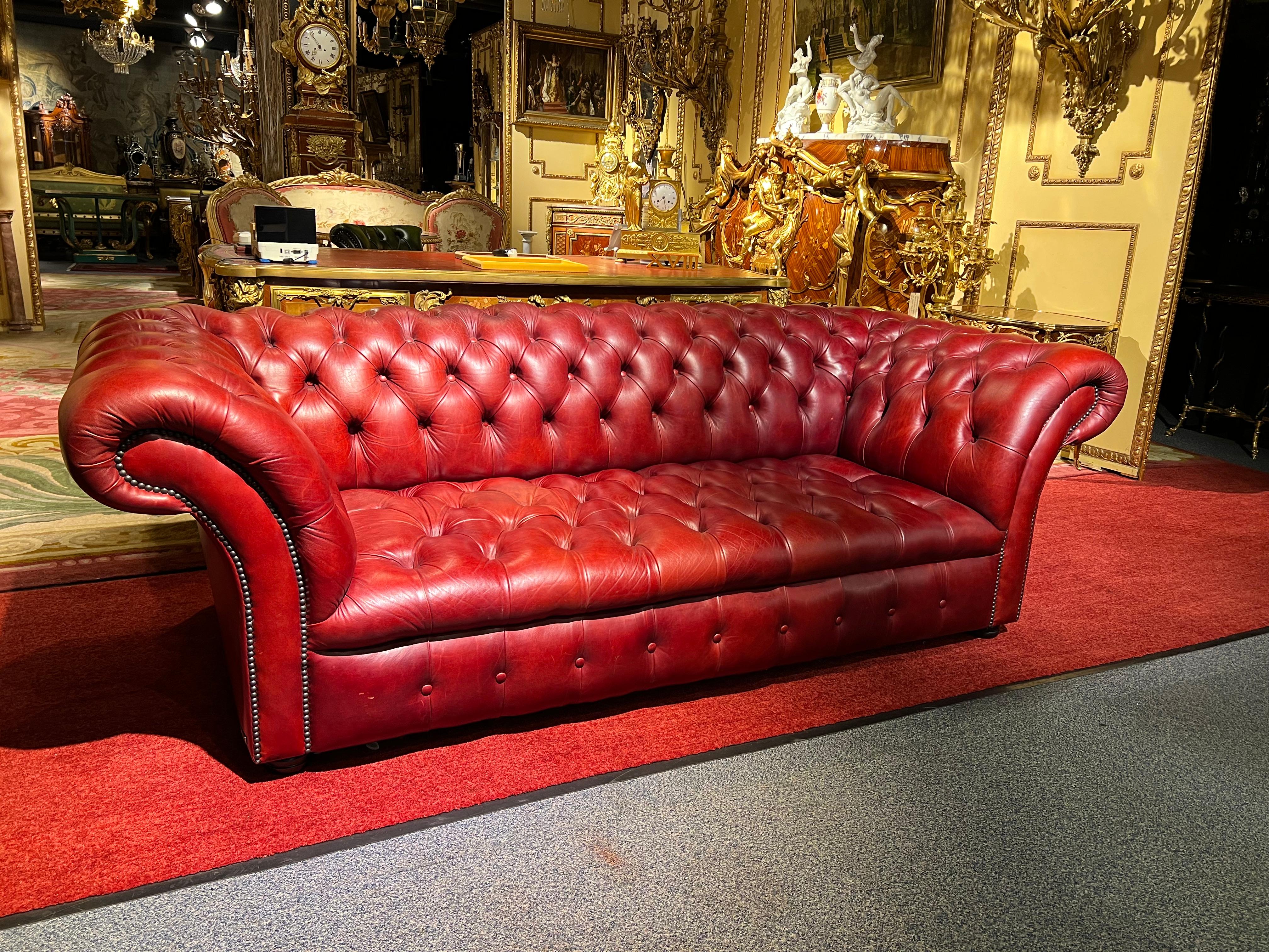 Red Leather Chesterfield Sofa with Button Down Seat from Designer Von Wilmowski For Sale 11