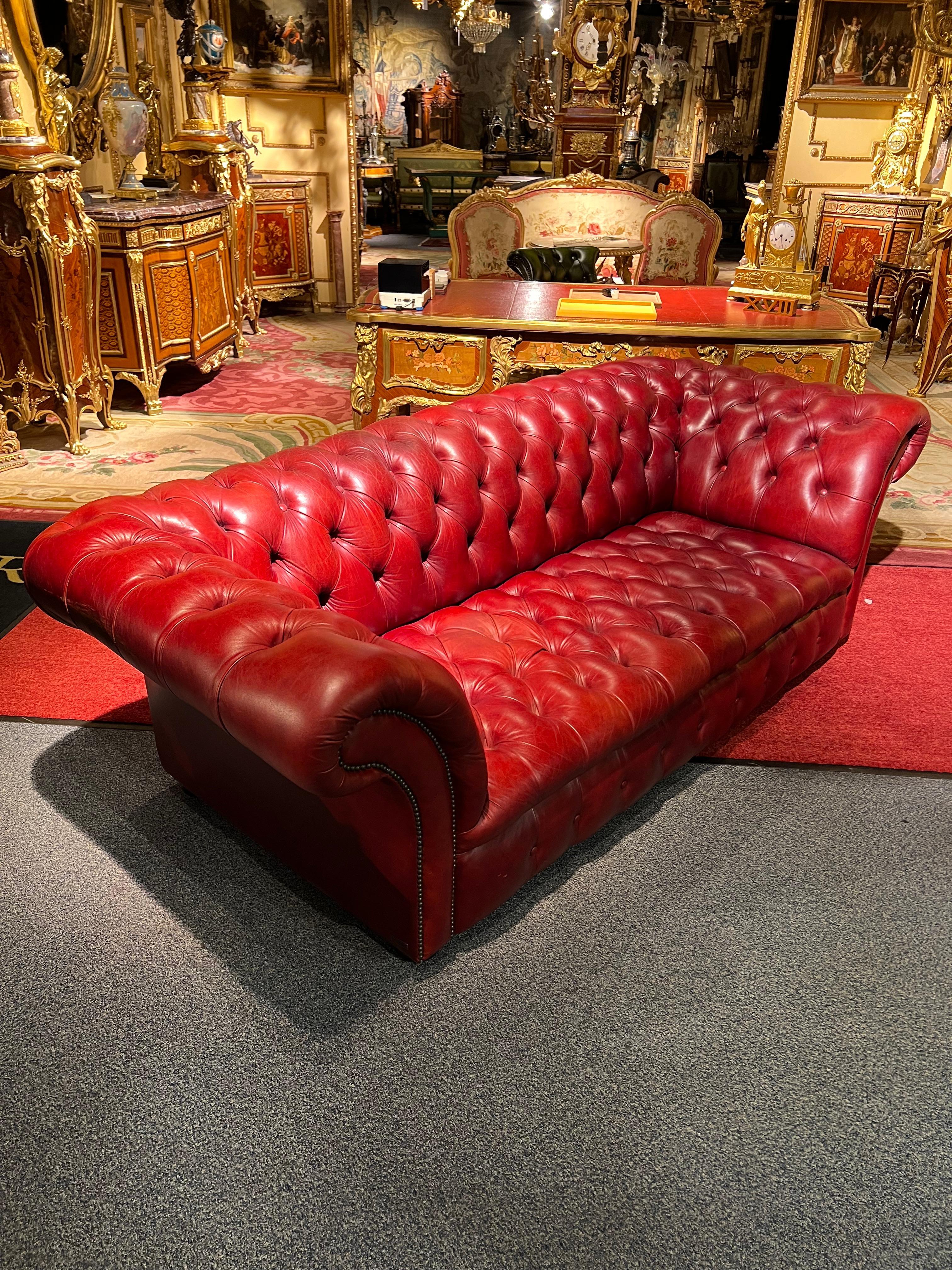 20th Century Red Leather Chesterfield Sofa with Button Down Seat from Designer Von Wilmowski For Sale