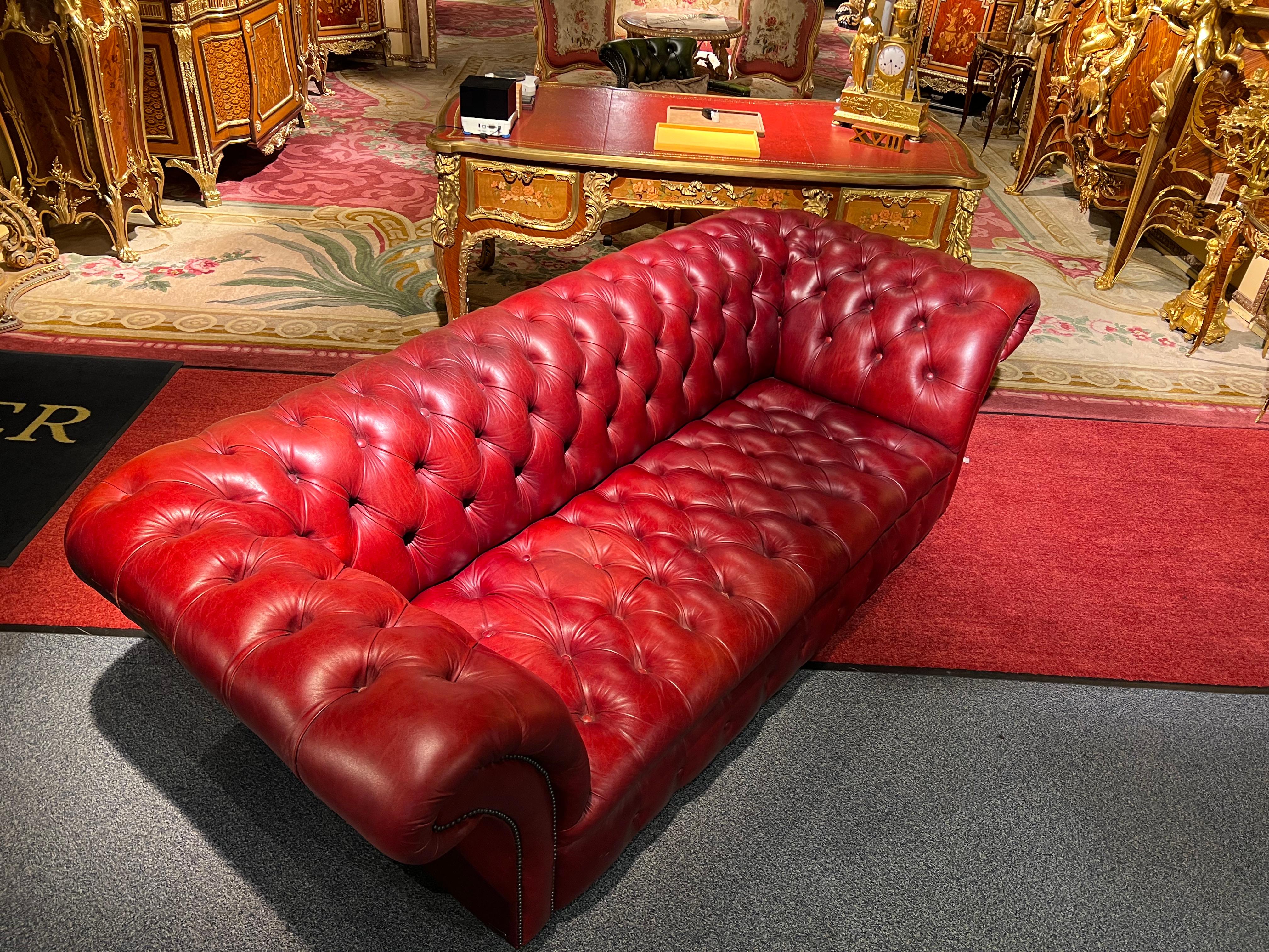 Red Leather Chesterfield Sofa with Button Down Seat from Designer Von Wilmowski For Sale 2