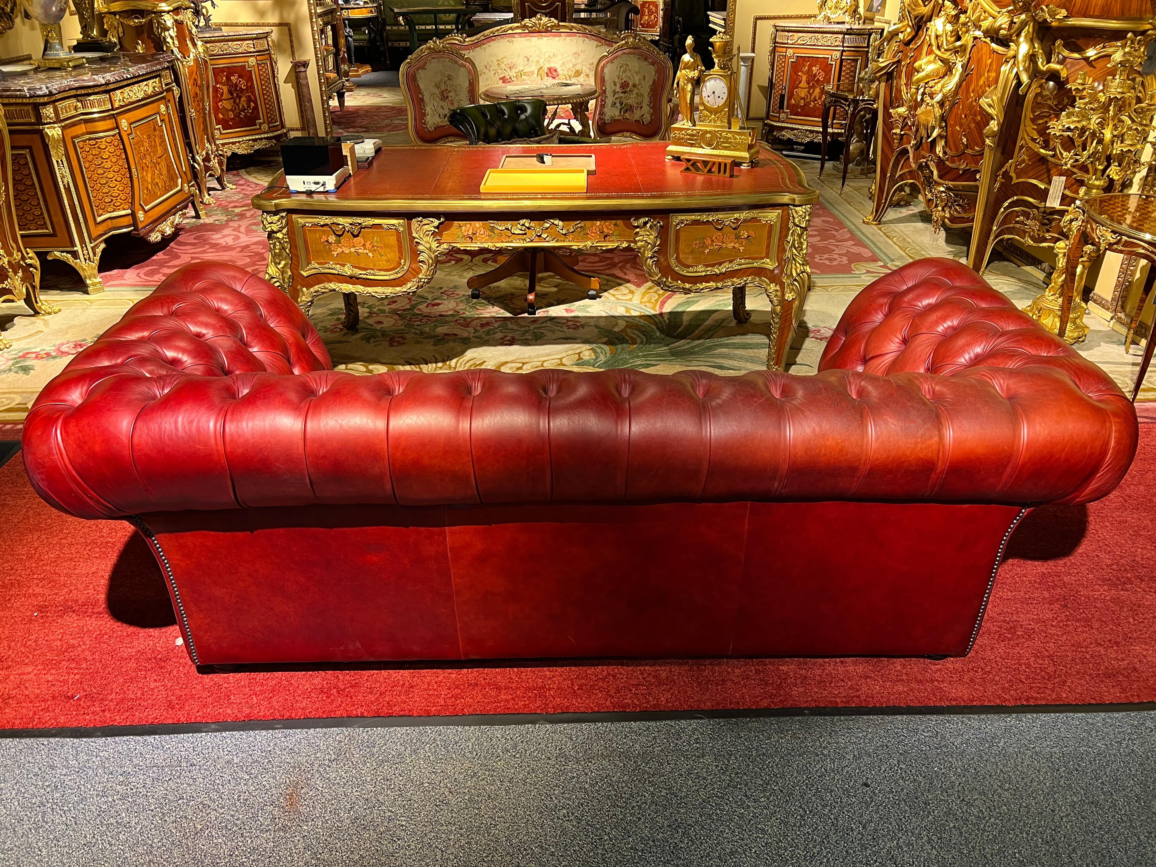 Red Leather Chesterfield Sofa with Button Down Seat from Designer Von Wilmowski For Sale 4