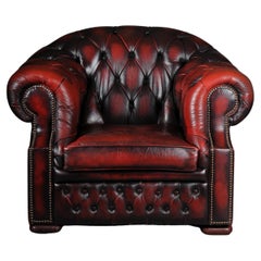 Exclusive 1 seater Chesterfield couch/sofa Bordeaux red, England