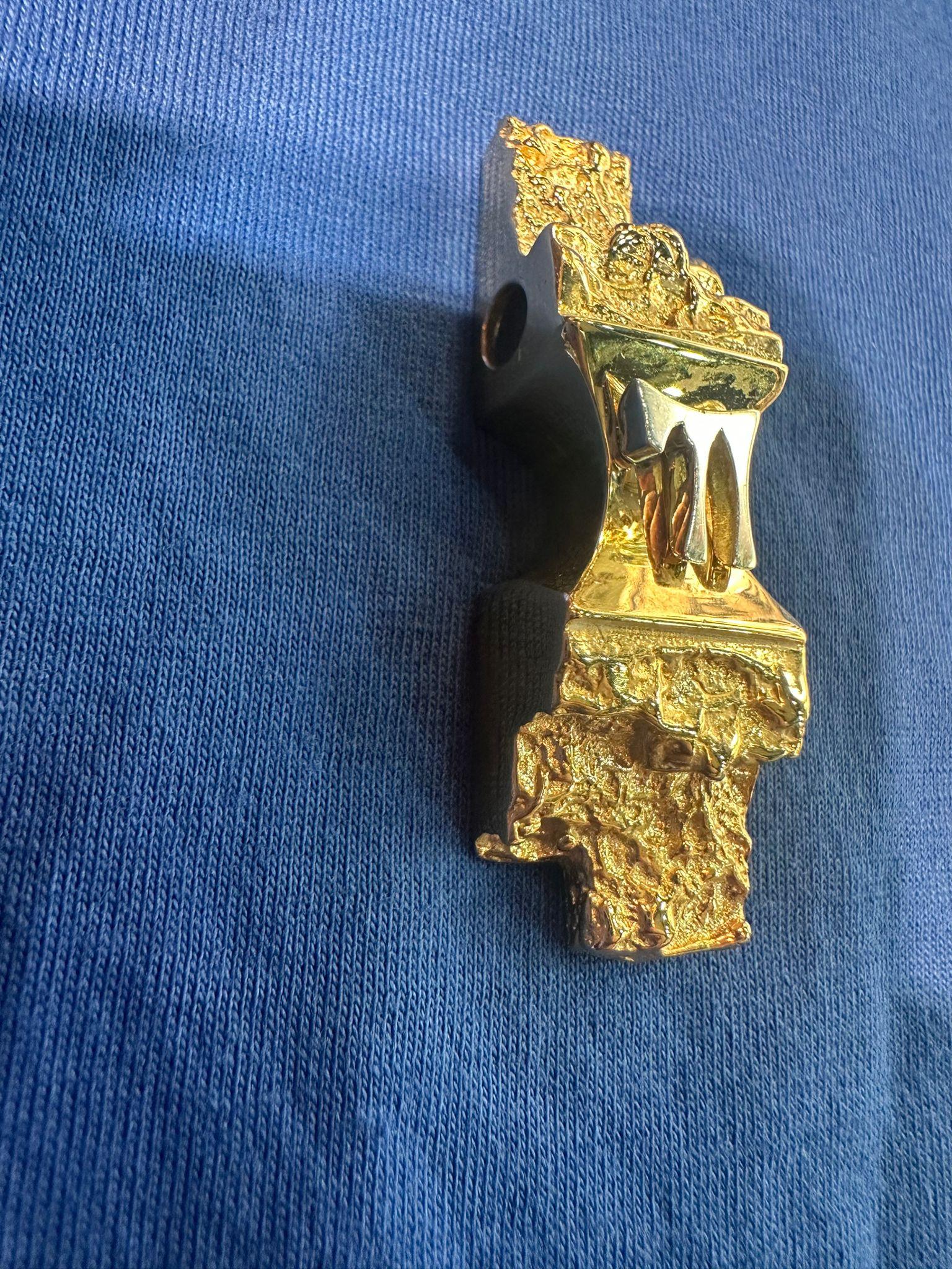 Hand-Crafted Exclusive 14K Gold Jerusalem Stone Pendant with Silver Chai by Nikolai Bachmako For Sale