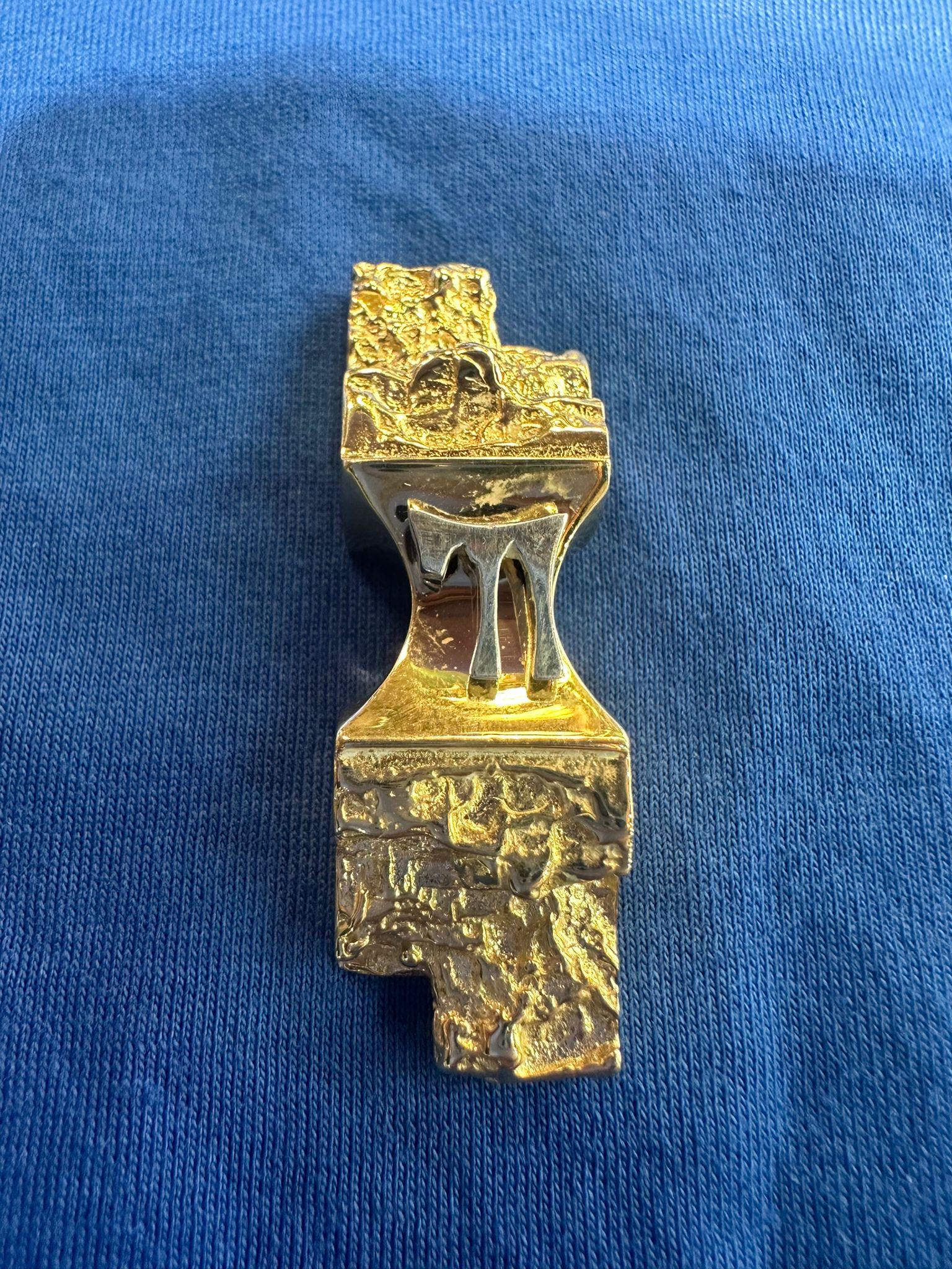 Contemporary Exclusive 14K Gold Jerusalem Stone Pendant with Silver Chai by Nikolai Bachmako For Sale