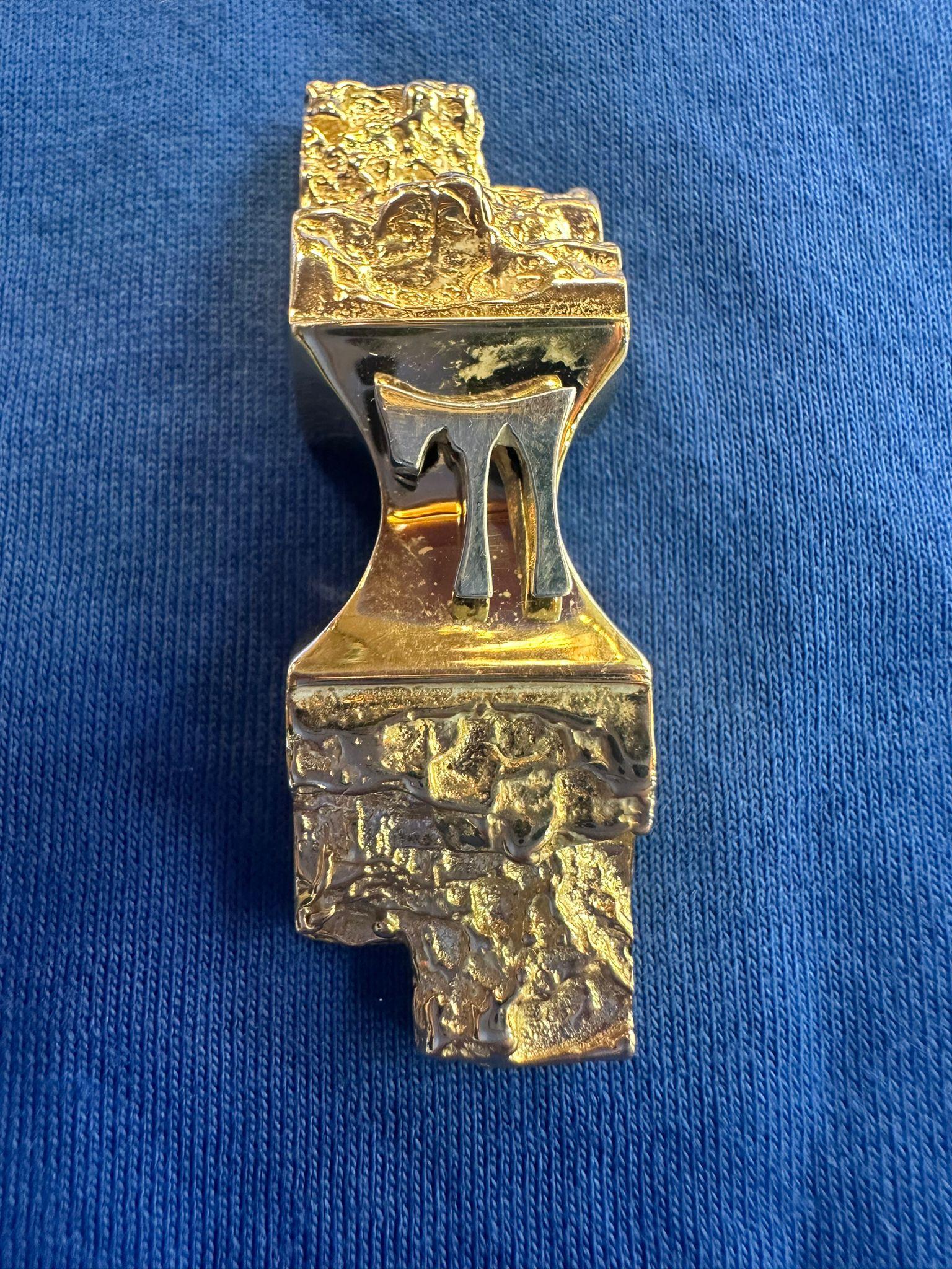 Exclusive 14K Gold Jerusalem Stone Pendant with Silver Chai by Nikolai Bachmako For Sale 2
