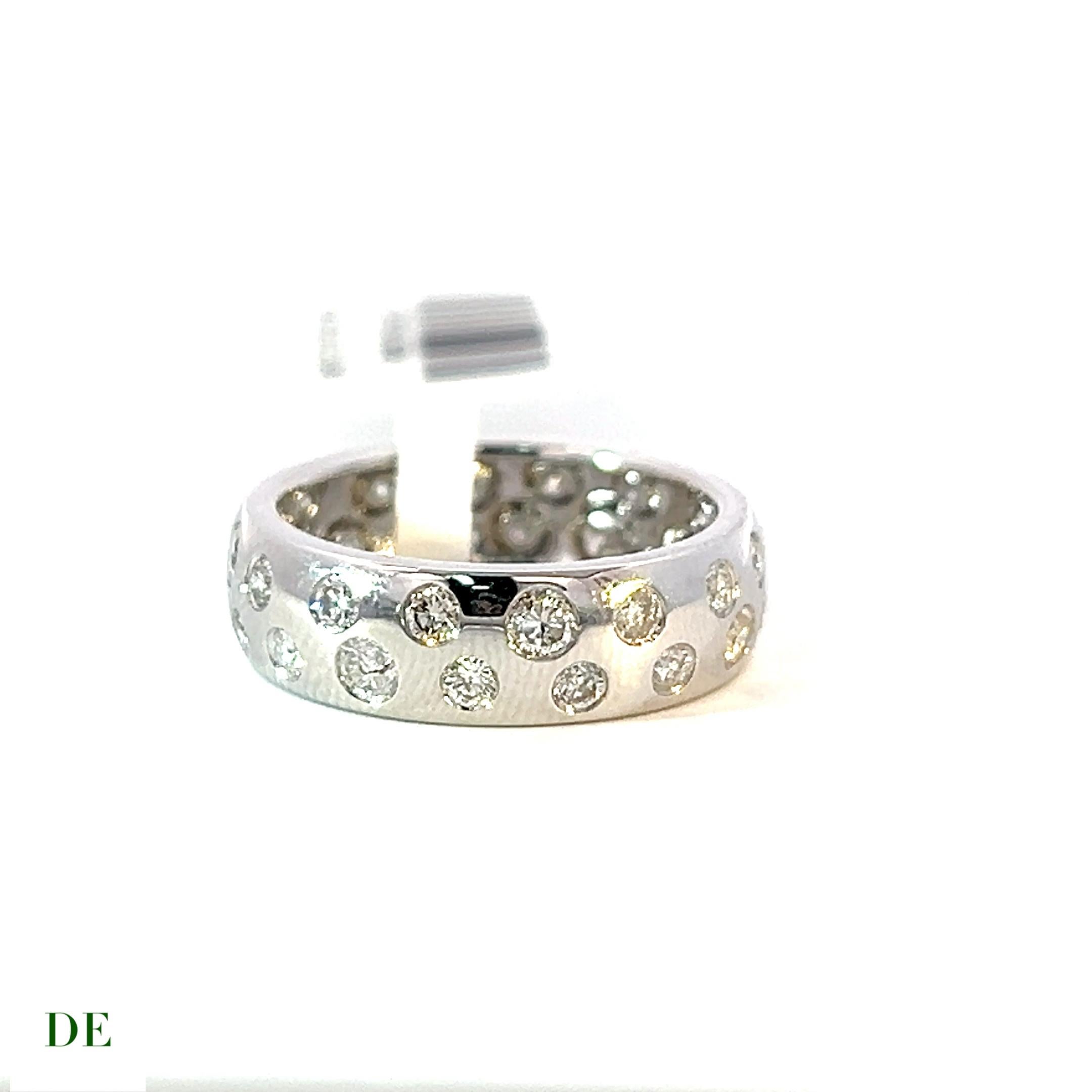 Women's or Men's Exclusive 14k White Gold 1.27 Carat Polka dot White Diamond Band Ring For Sale