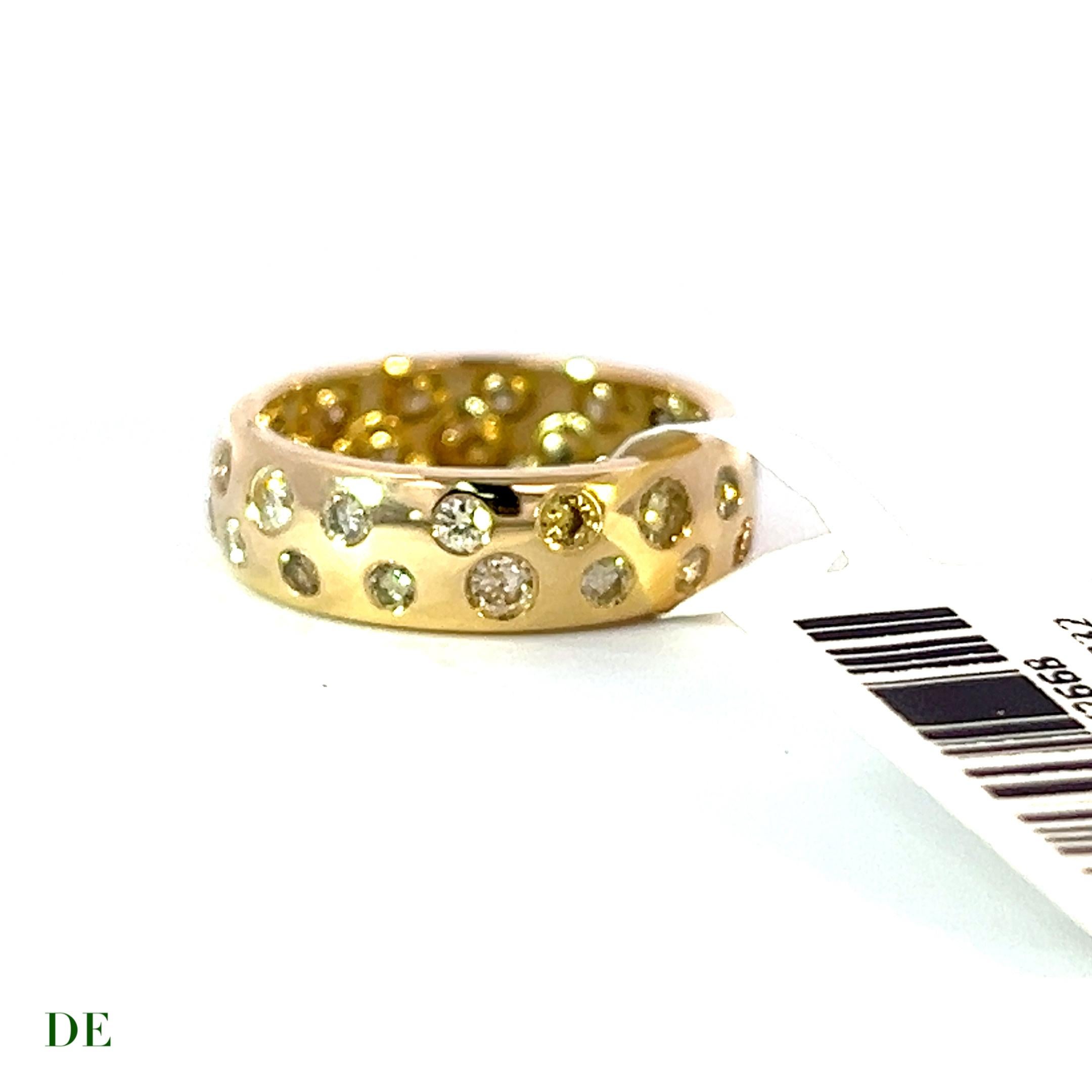 Brilliant Cut Exclusive 14k Yellow Gold 1.27 Carat Polka dot Fancy Color Diamond Band Ring For Sale