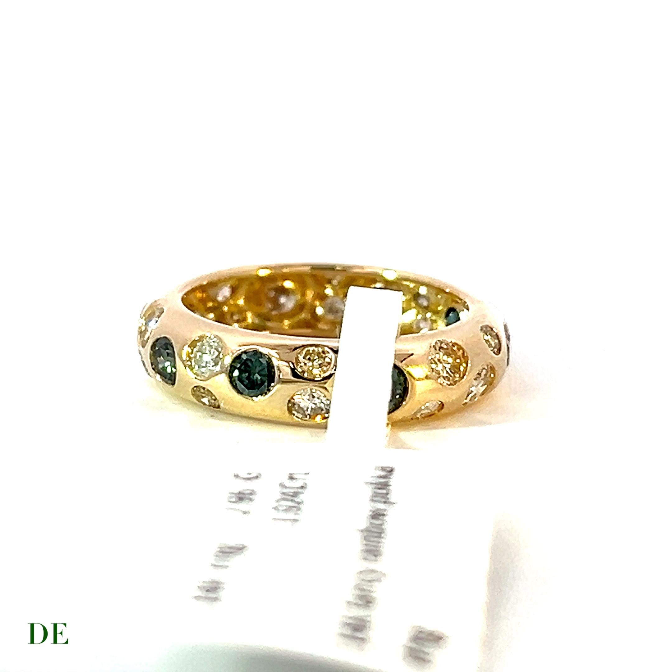 Brilliant Cut Exclusive 14k Yellow Gold 1.92 Carat Polka dot Fancy Color Diamond Band Ring For Sale