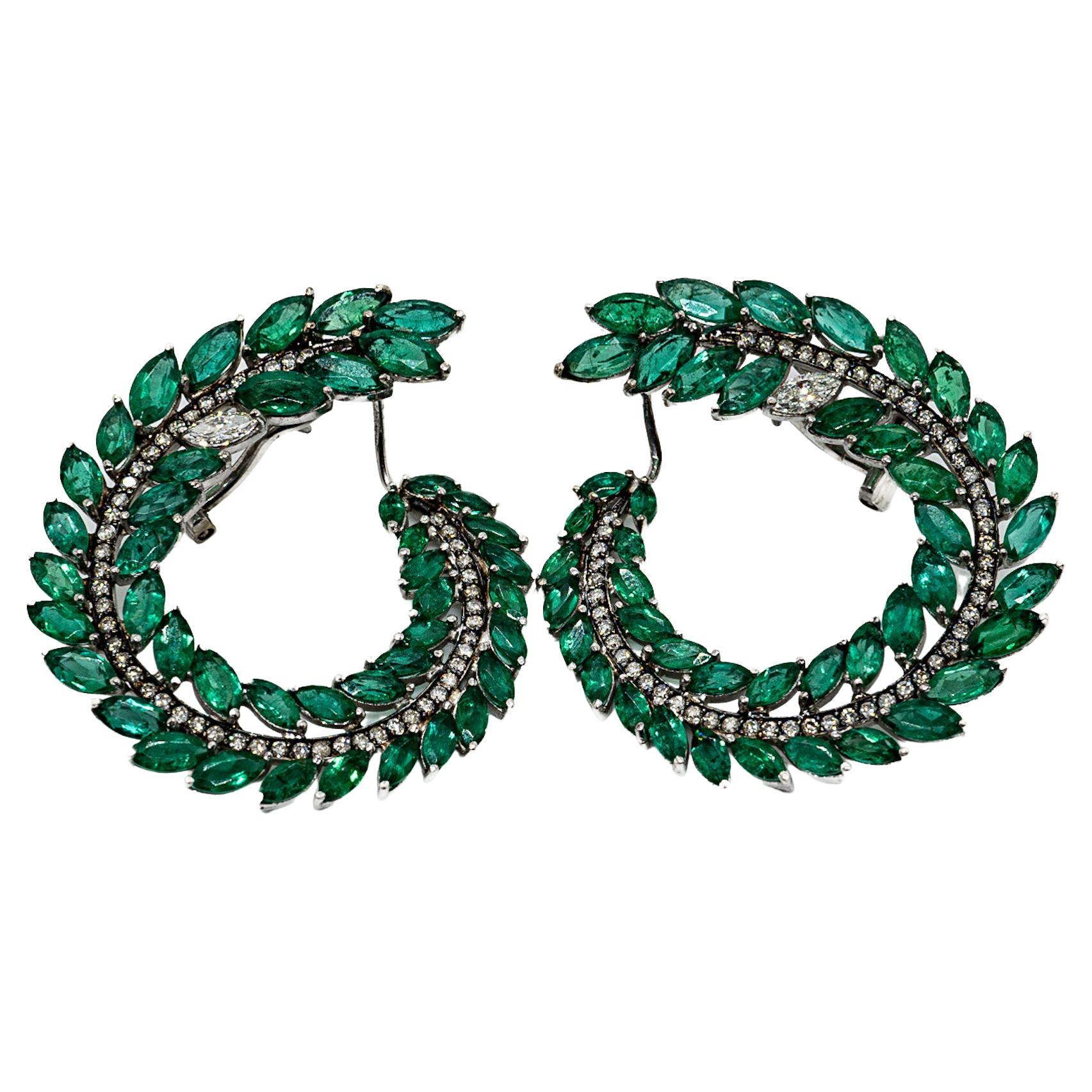 Exclusive 18 Karat White Gold Emerald Diamond Drop Earrings by Silvia Furmanovic For Sale