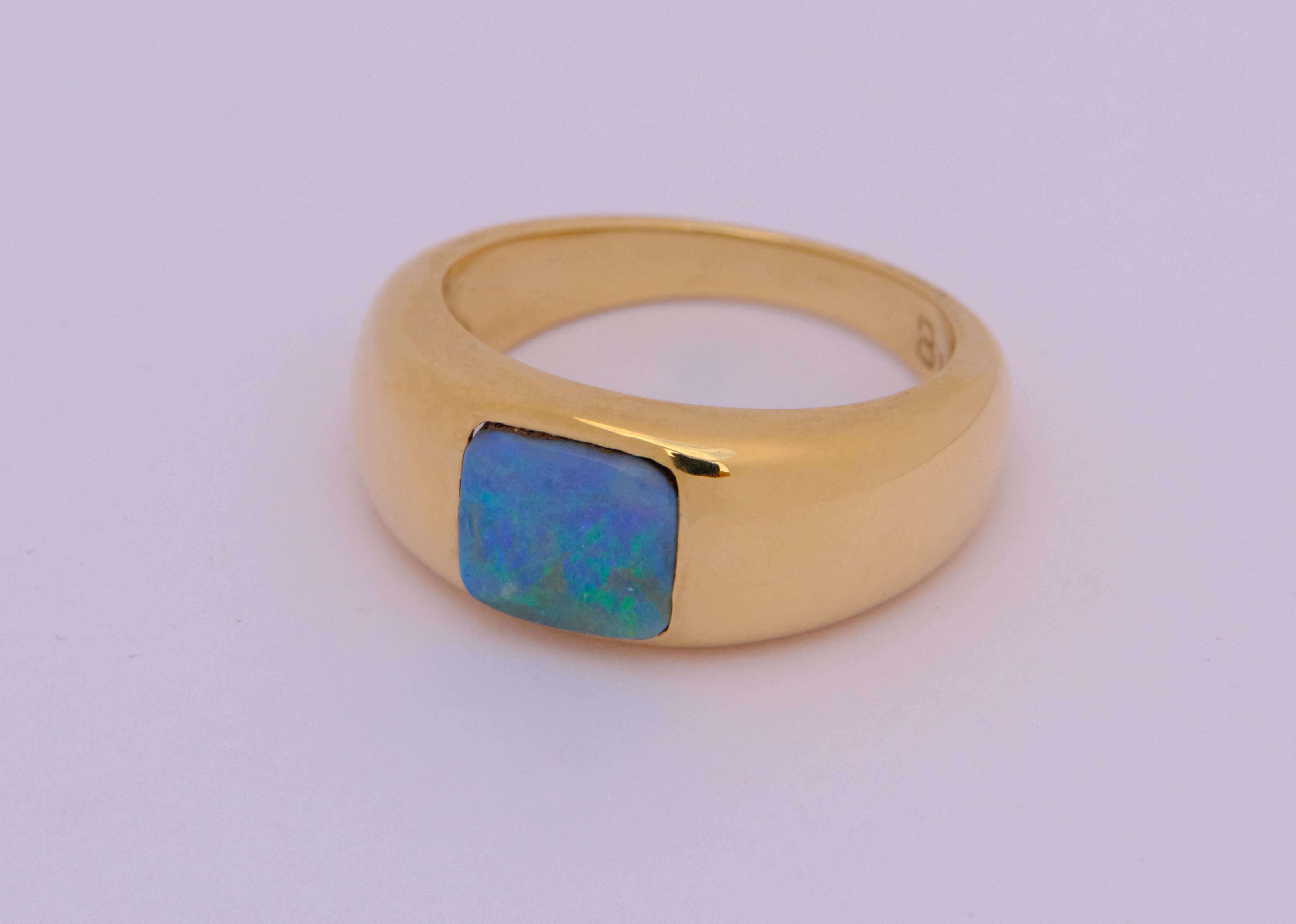 ONE OF A KIND

This is a unique piece created to make you feel exceptional. 
Enigmatic and unique boulder opal ring that will be your distinctive icon.
A comfortable and elegant gypsy ring that will be with you 24/7.

•	Size 54 (EU)  7(US), 17,1