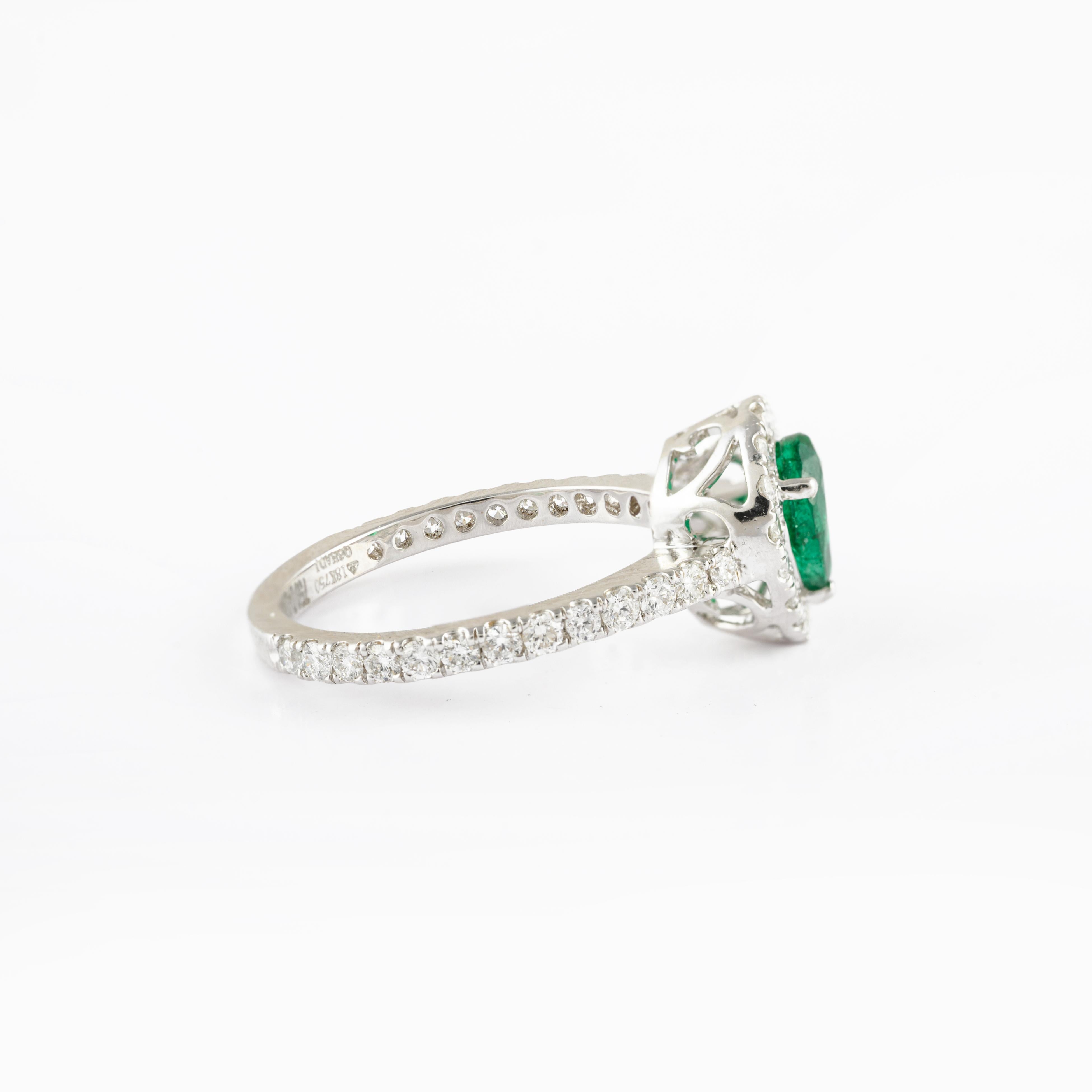 For Sale:  Exclusive 18k Solid White Gold Halo Diamond Natural Pear Cut Emerald Ring 3