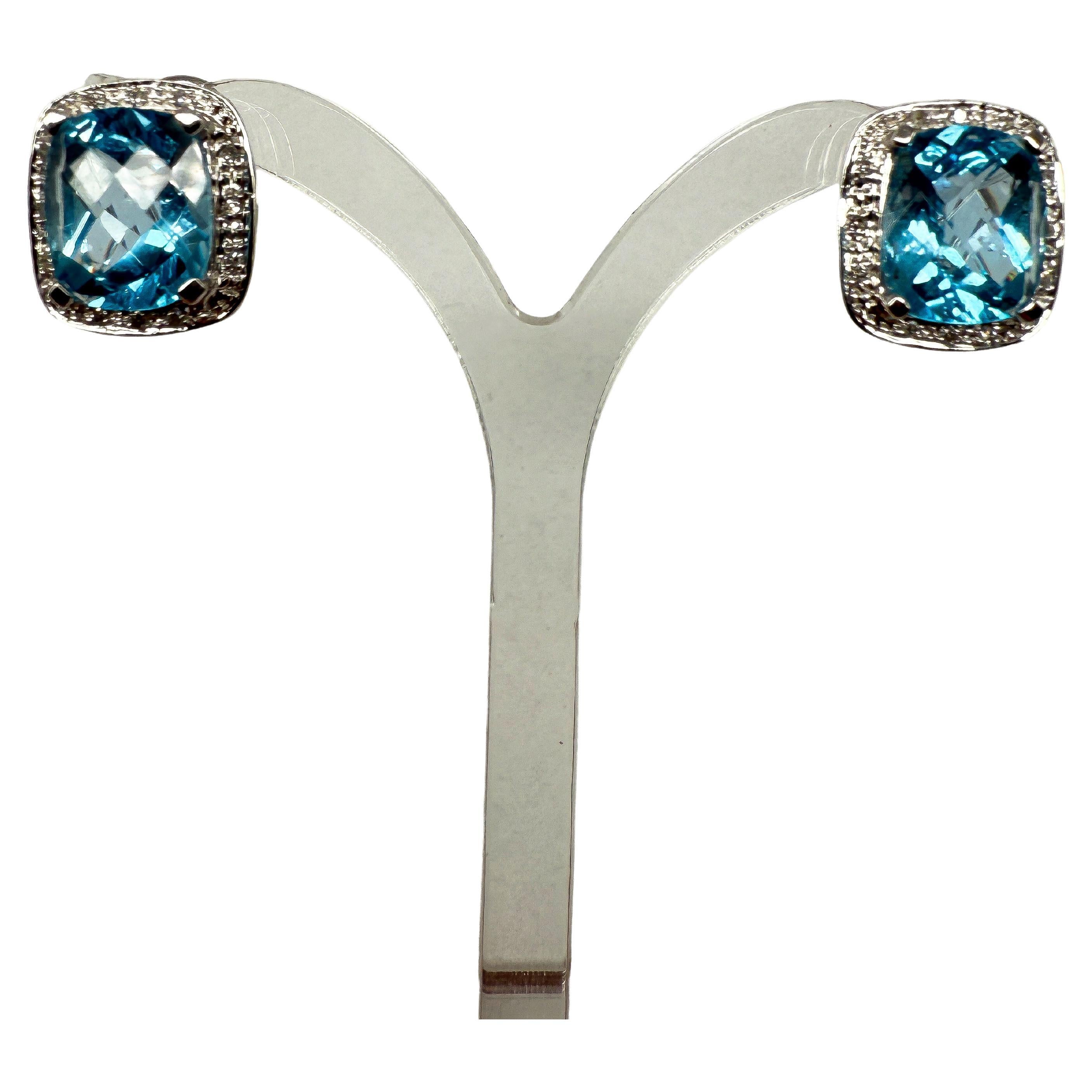 Exclusive 18K White Gold Earrings with Topaz & Diamonds