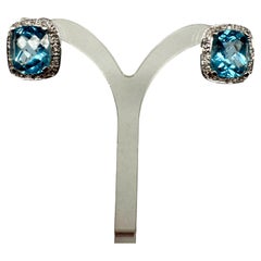Exclusive 18K White Gold Earrings with Topaz & Diamonds