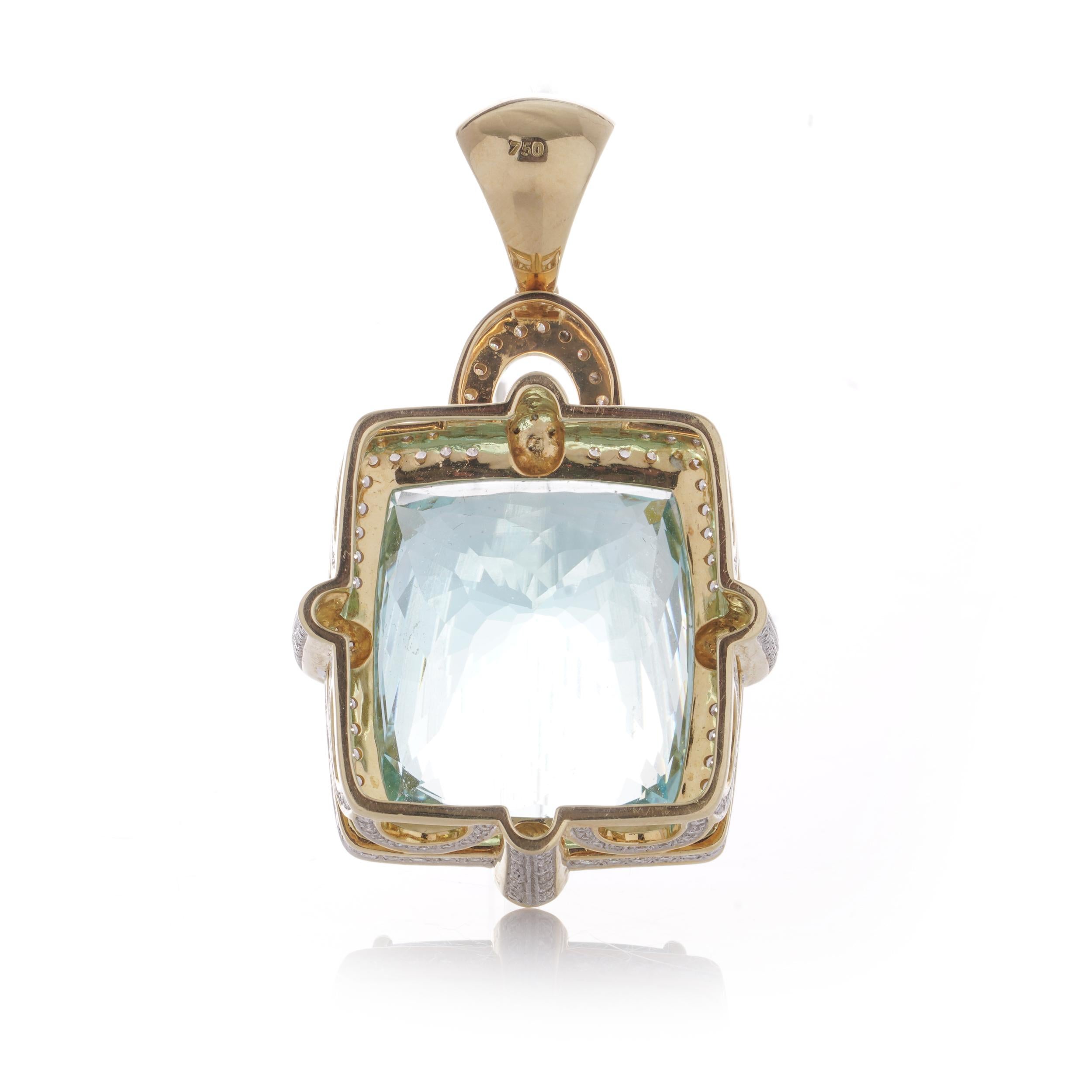 Women's or Men's Exclusive 18k. yellow and white gold approx. 120 carats of Aquamarine pendant For Sale