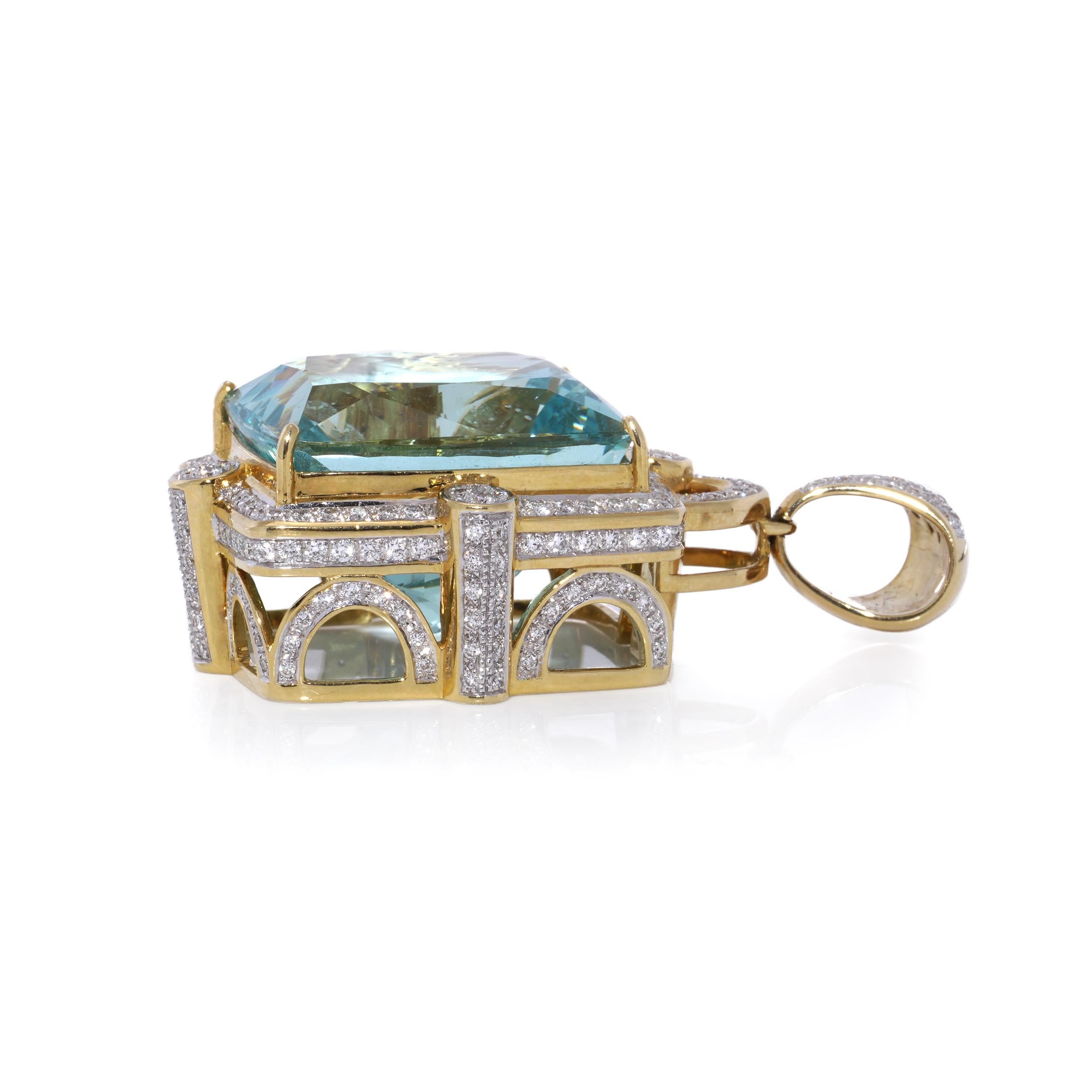 Exclusive 18k. yellow and white gold approx. 120 carats of Aquamarine pendant For Sale 1