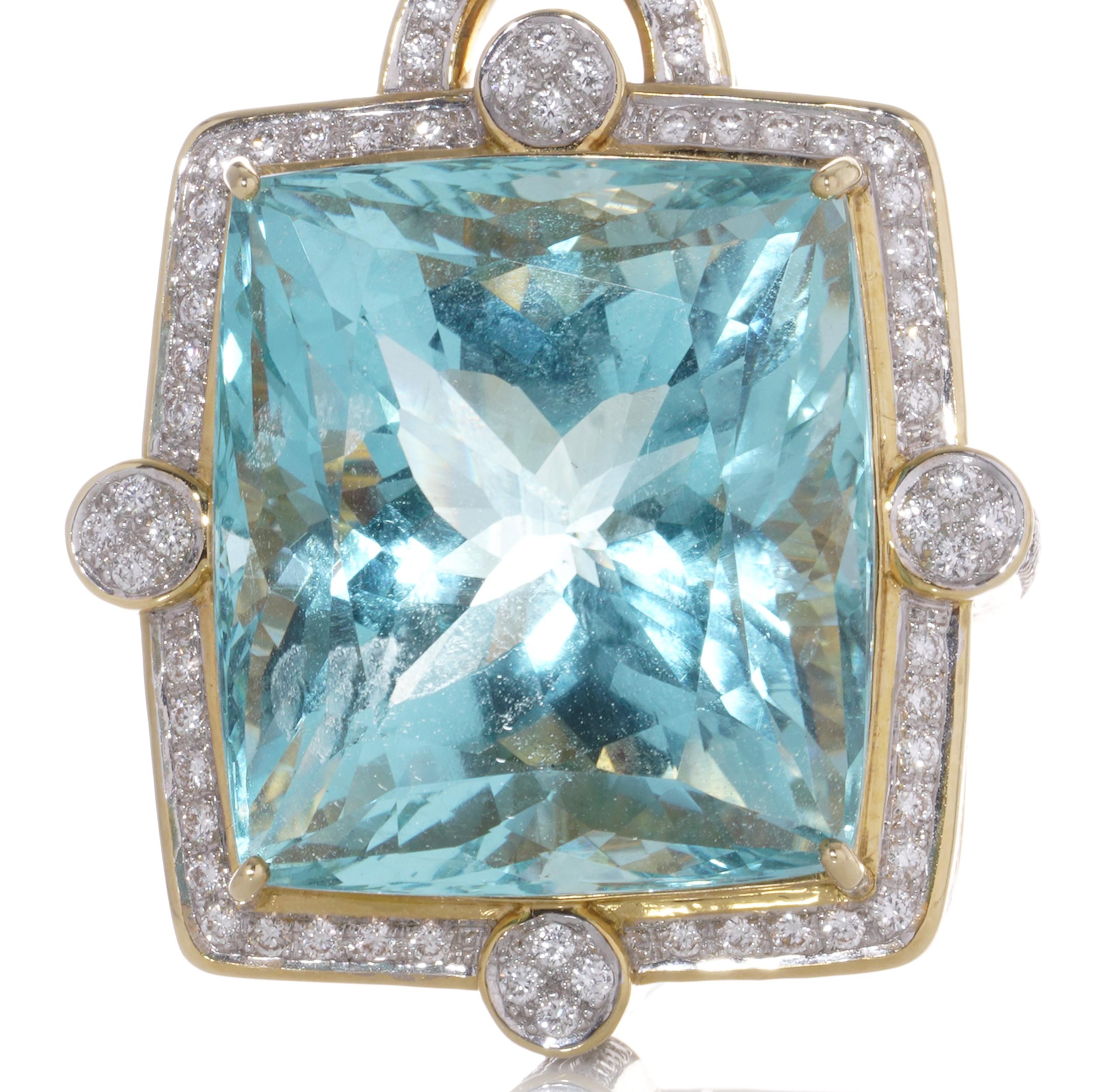 Exclusive 18k. yellow and white gold approx. 120 carats of Aquamarine pendant For Sale 2