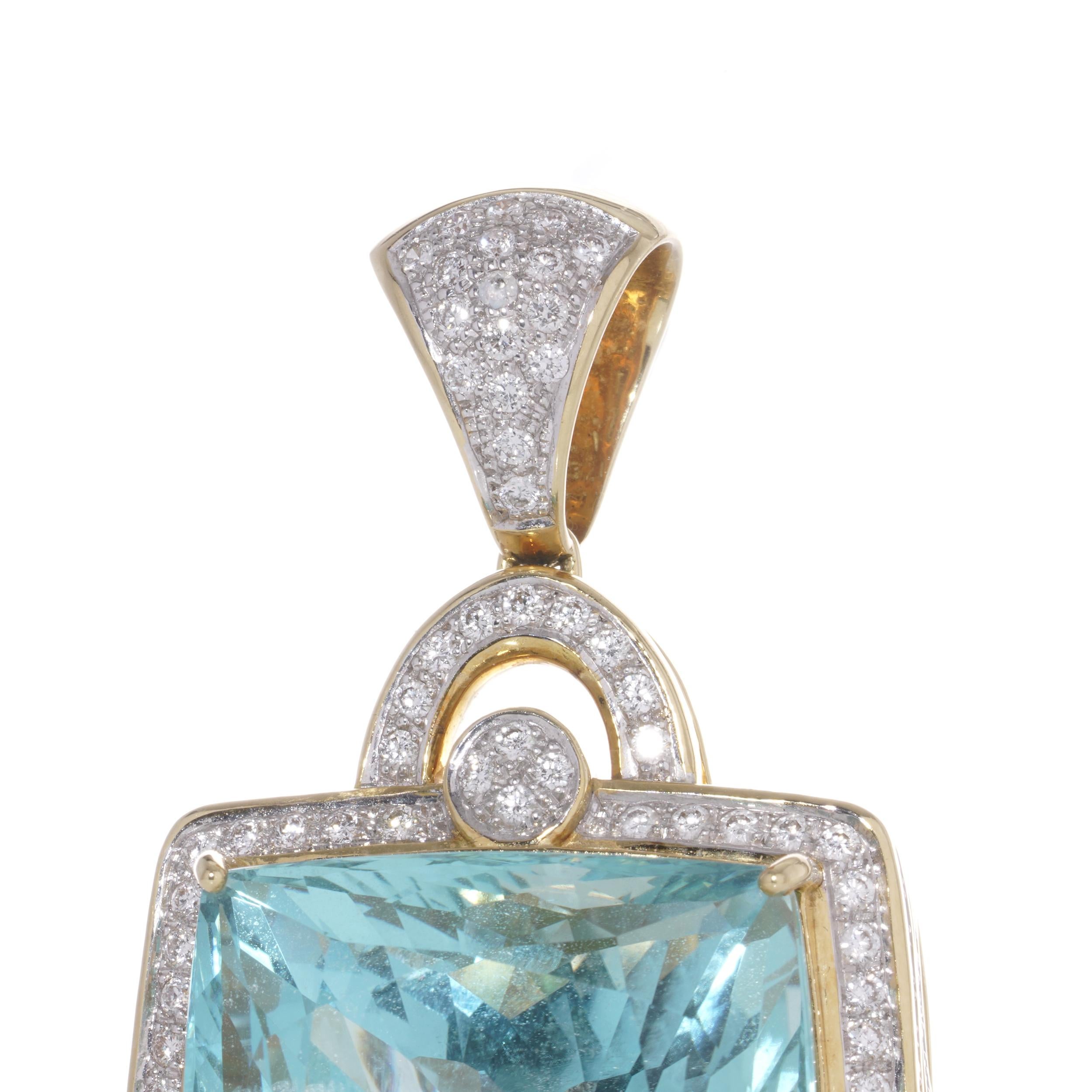 Exclusive 18k. yellow and white gold approx. 120 carats of Aquamarine pendant For Sale 3