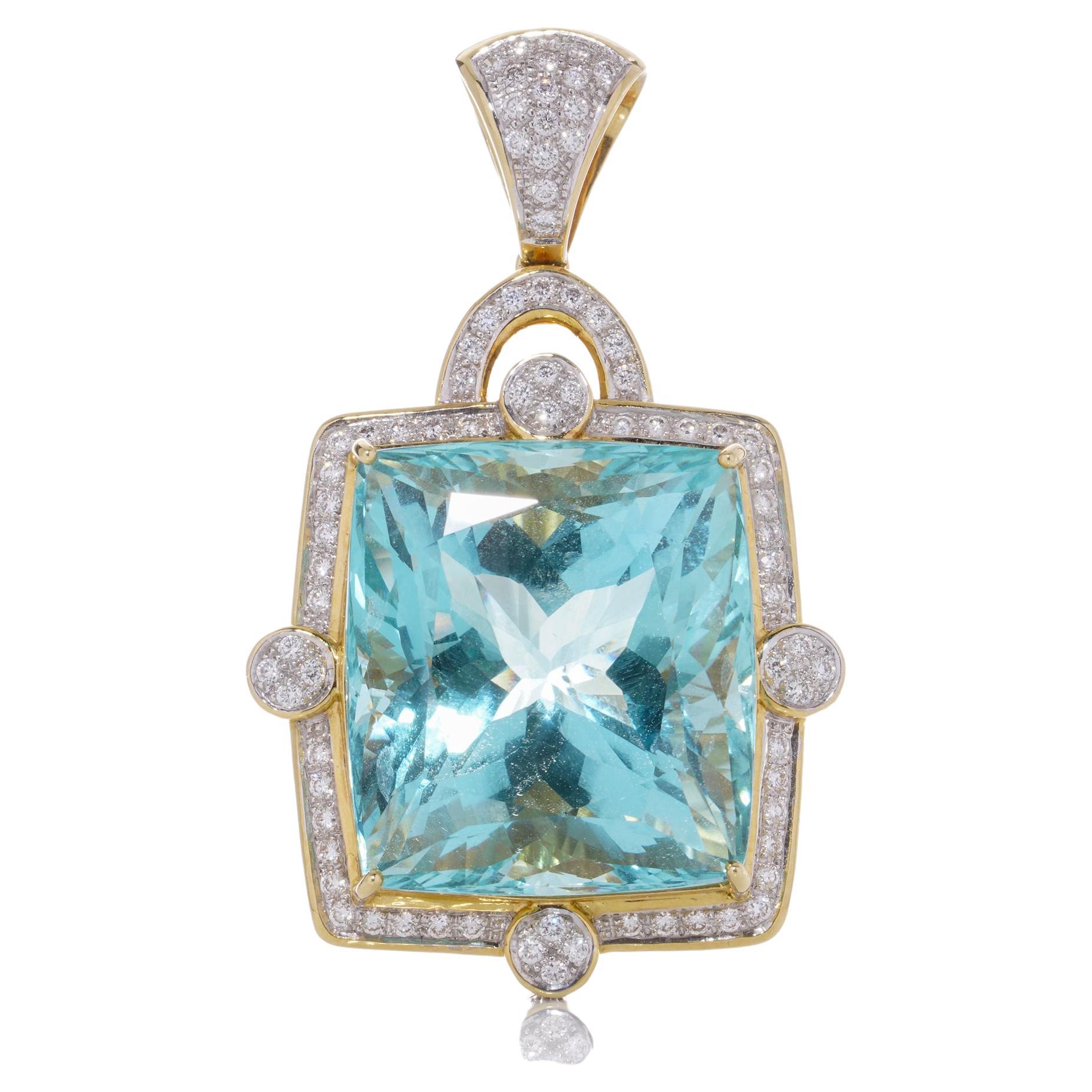 Exclusive 18k. yellow and white gold approx. 120 carats of Aquamarine pendant For Sale