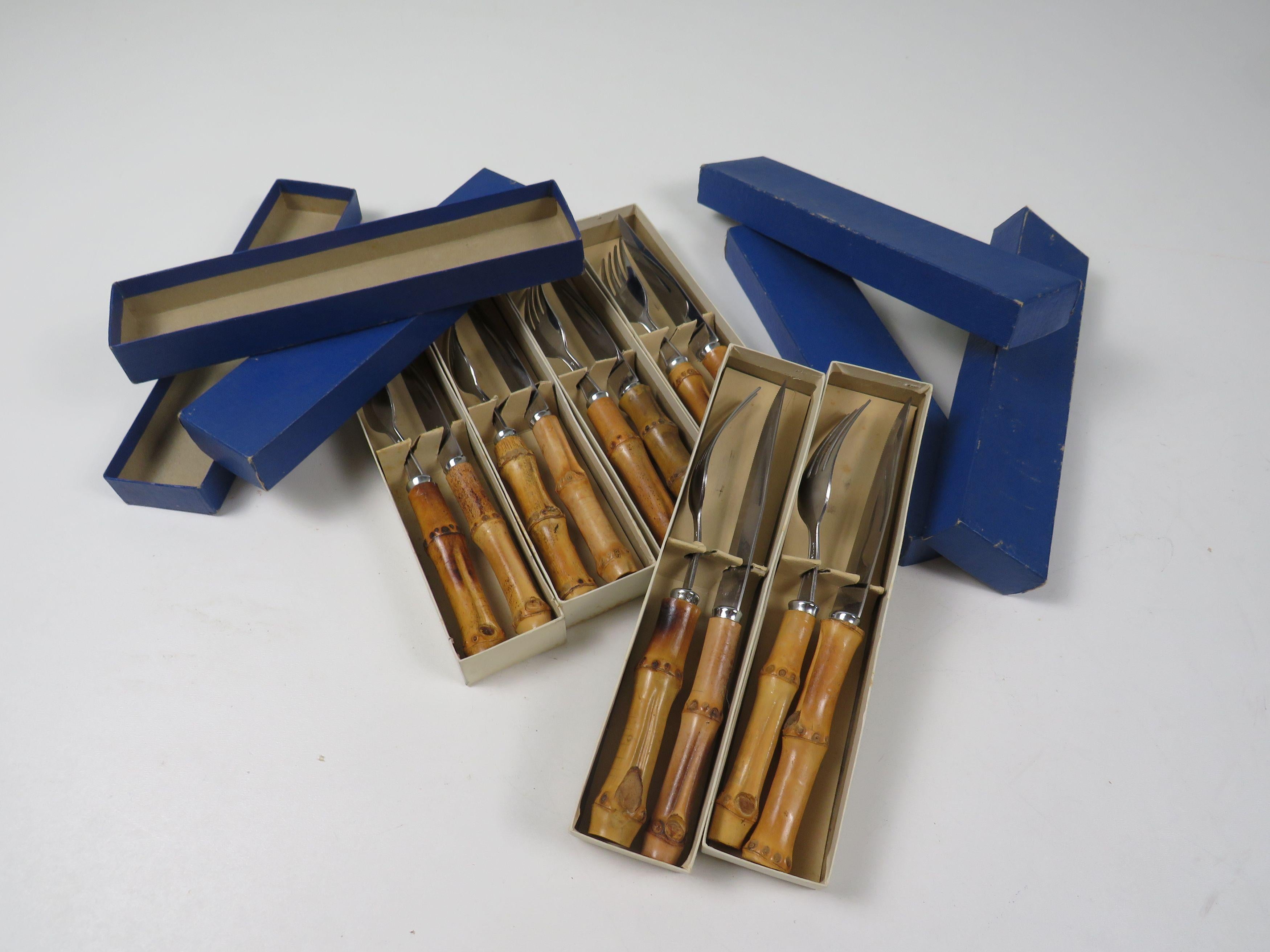 Mid-Century Modern Exclusive 1960s steak cutlery set from Italy – Bamboo & stainless steel