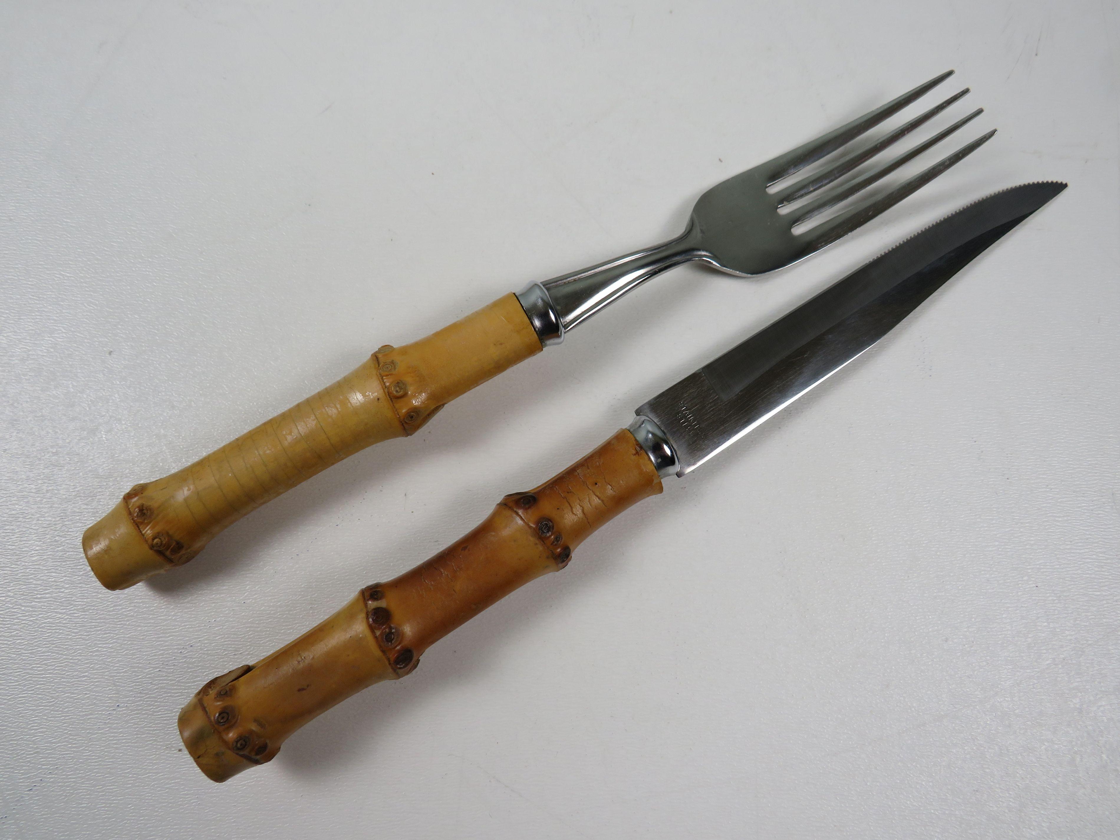 Exclusive 1960s steak cutlery set from Italy – Bamboo & stainless steel 1