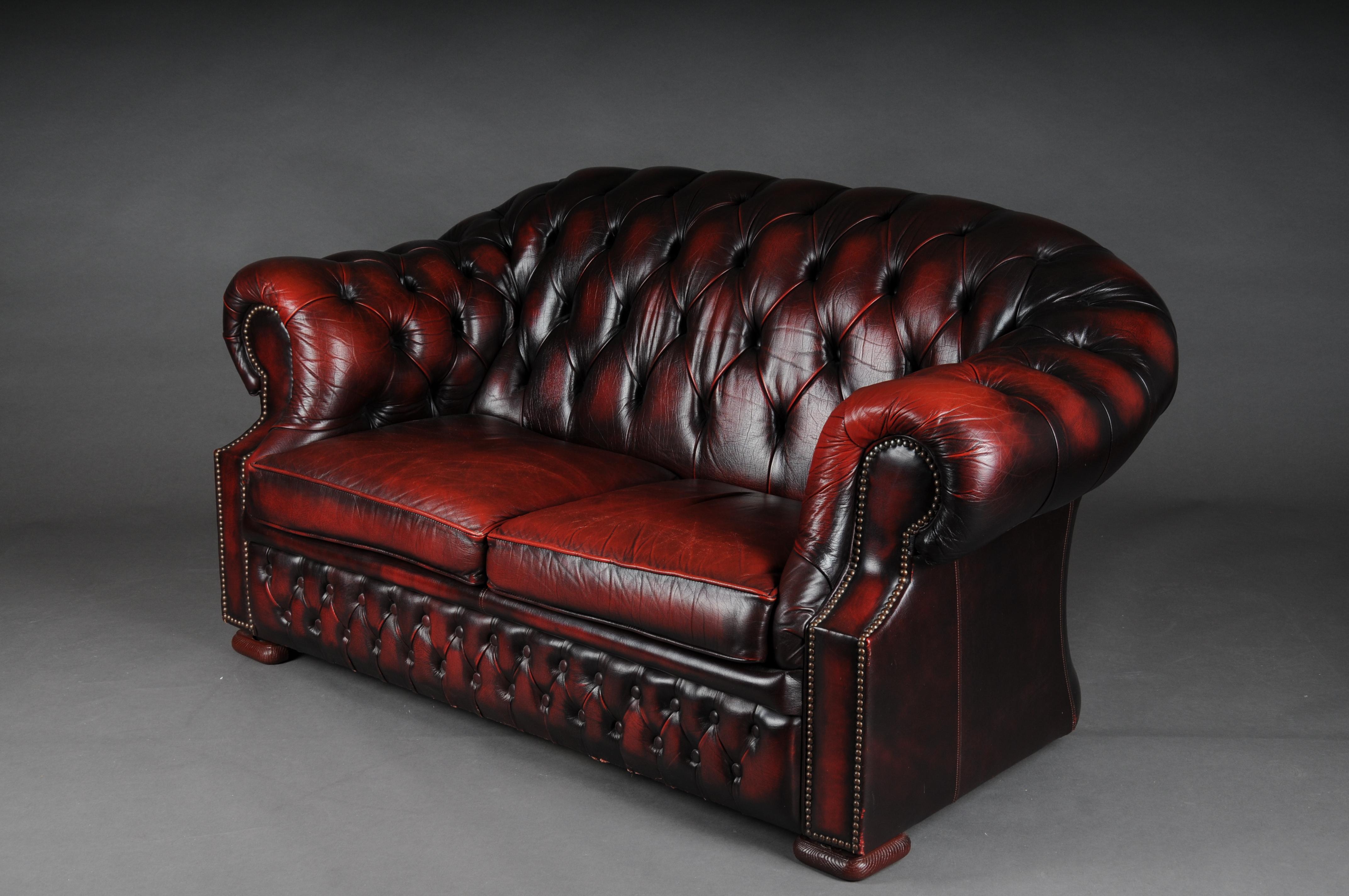 Exklusive 2-Sitzer Chesterfield Couch/Sofa Bordeaux rot, England 5