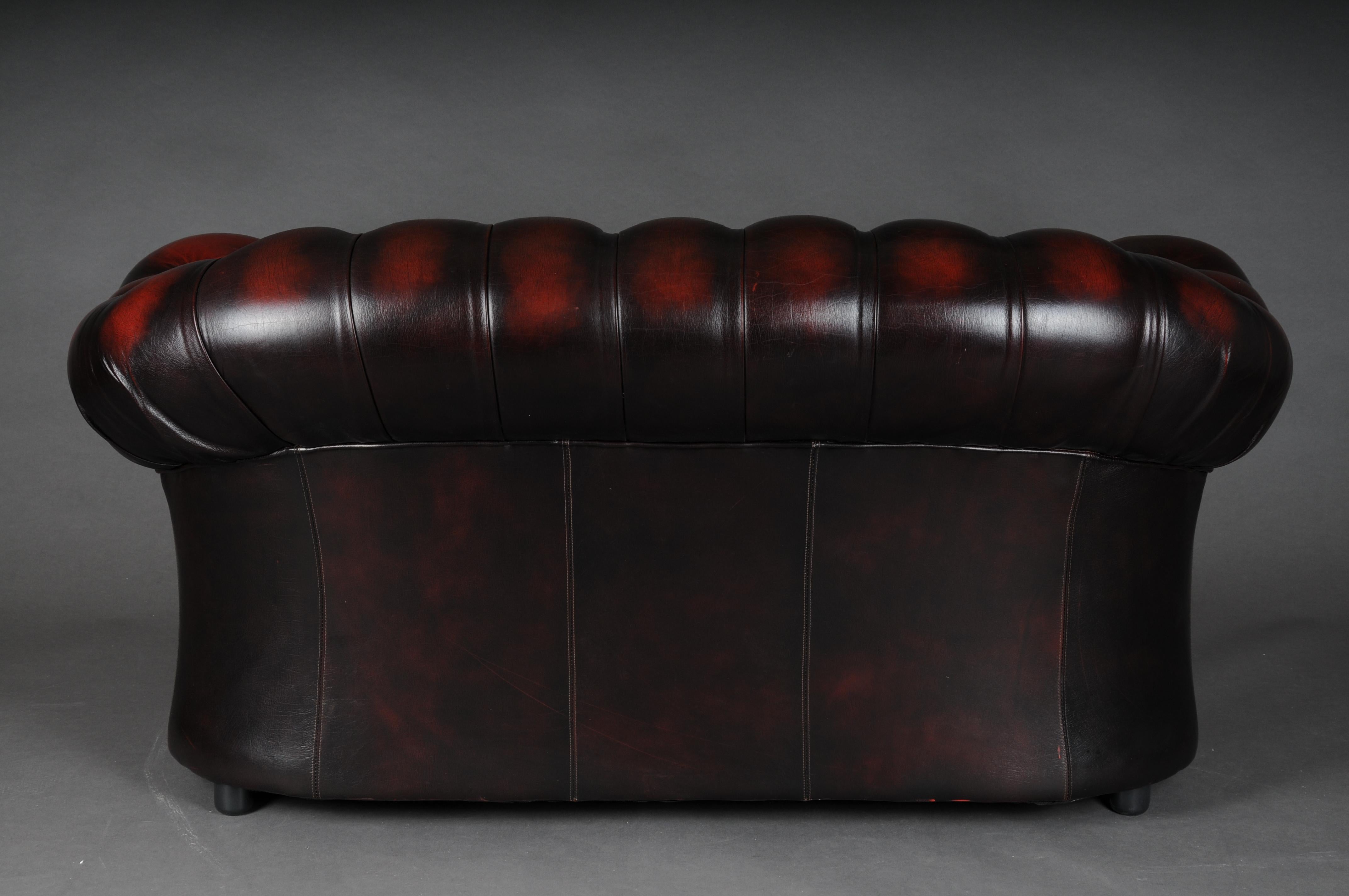 Exklusive 2-Sitzer Chesterfield Couch/Sofa Bordeaux rot, England 10