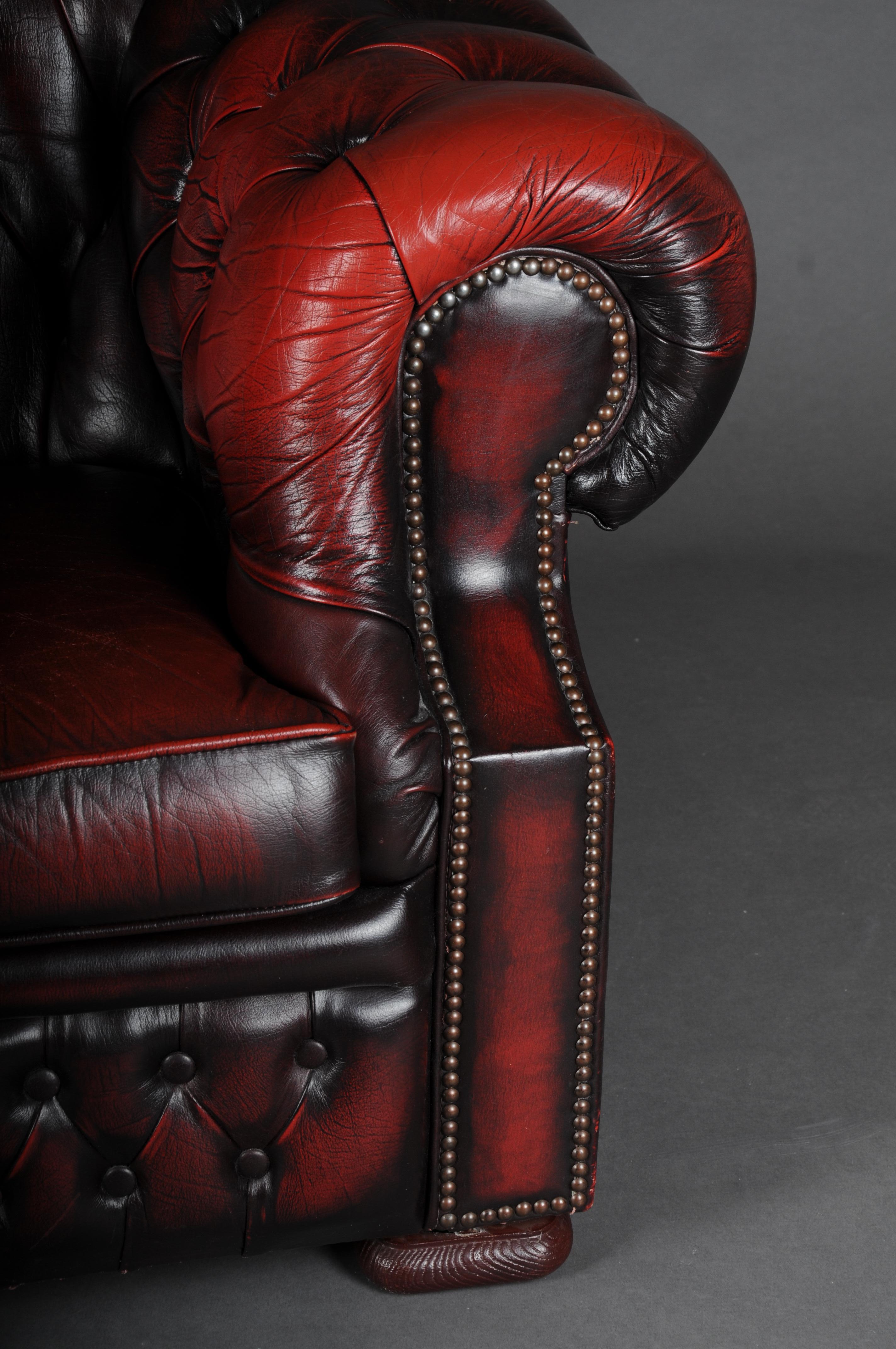 Exklusive 2-Sitzer Chesterfield Couch/Sofa Bordeaux rot, England (Leder)